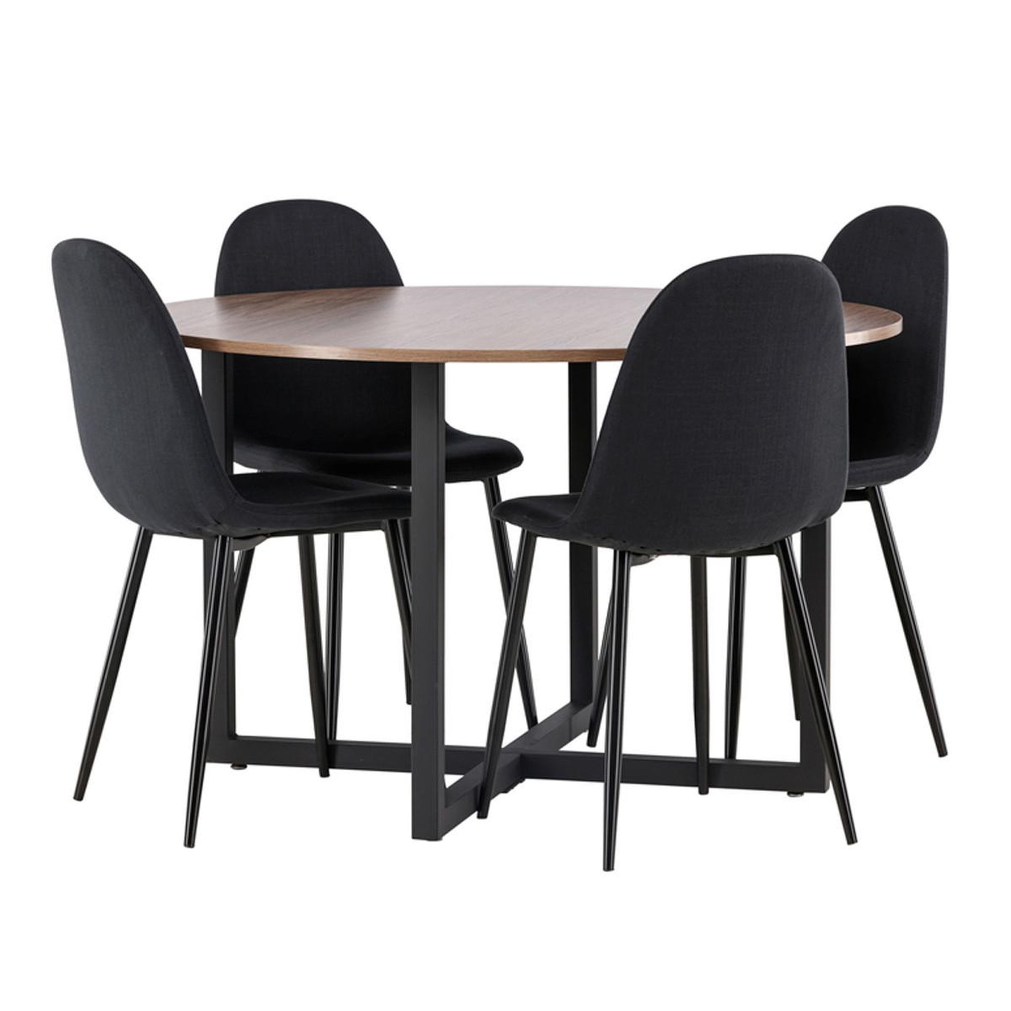 Paris Prix Ensemble table à manger ronde & 4 chaises  durango & polar  120cm noyer & noir