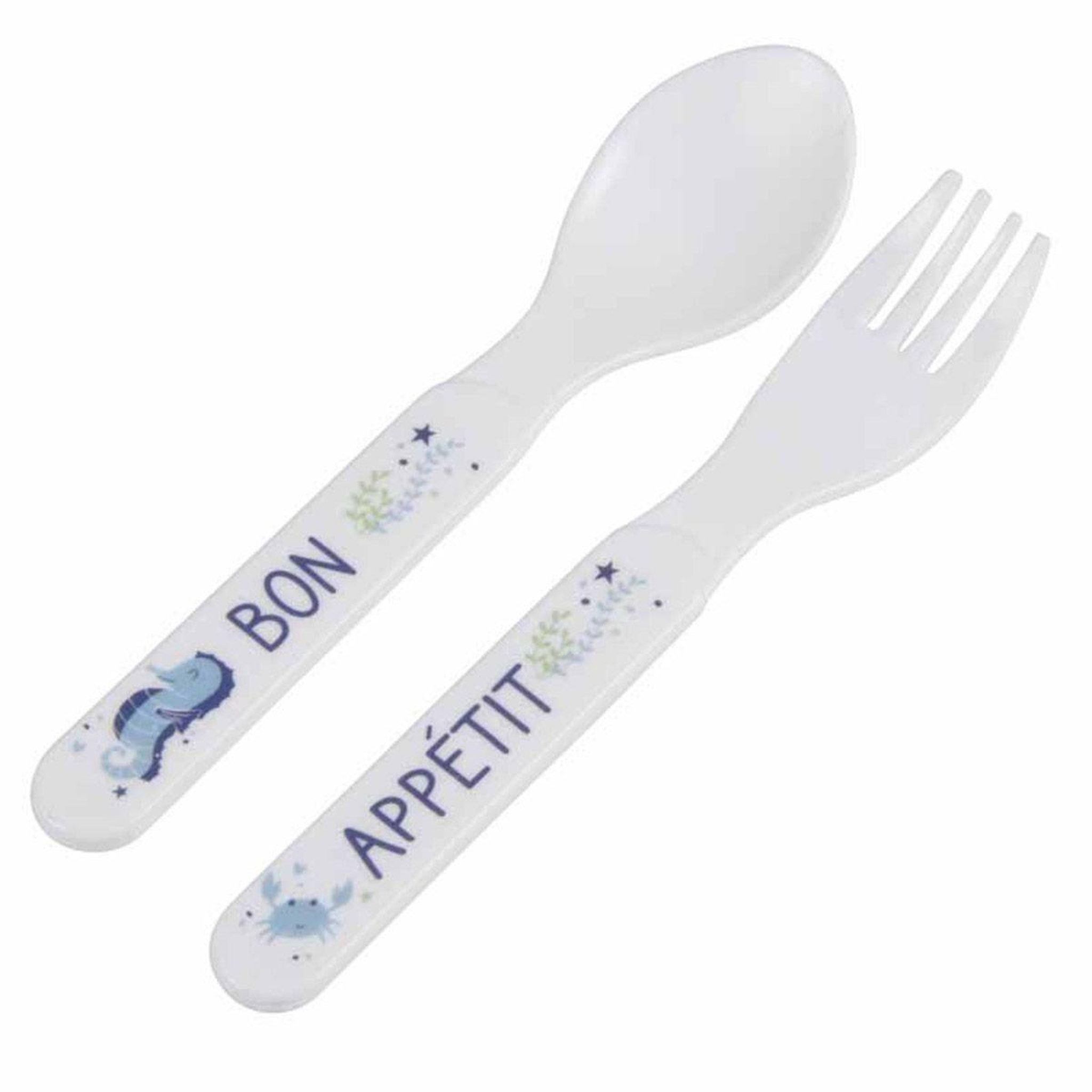 HOMEA Set de 2 couverts bébé  océan  blanc