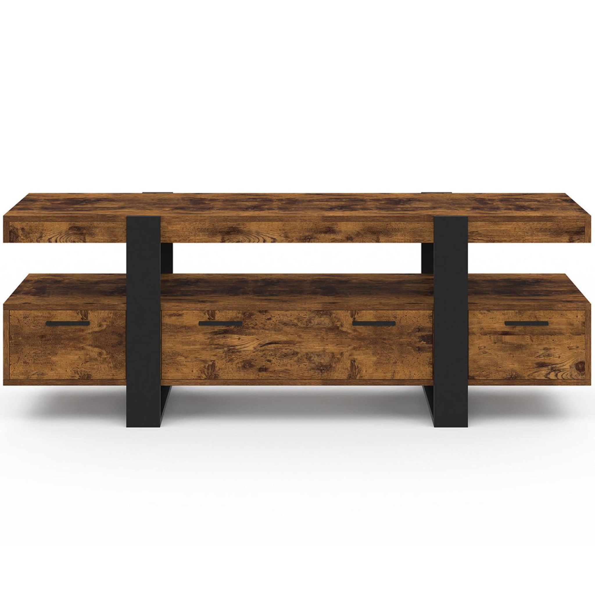 Voir la diapositive 4 : ID MARKET Meuble tv 140 cm phoenix avec tiroirs bois effet vieilli et noir