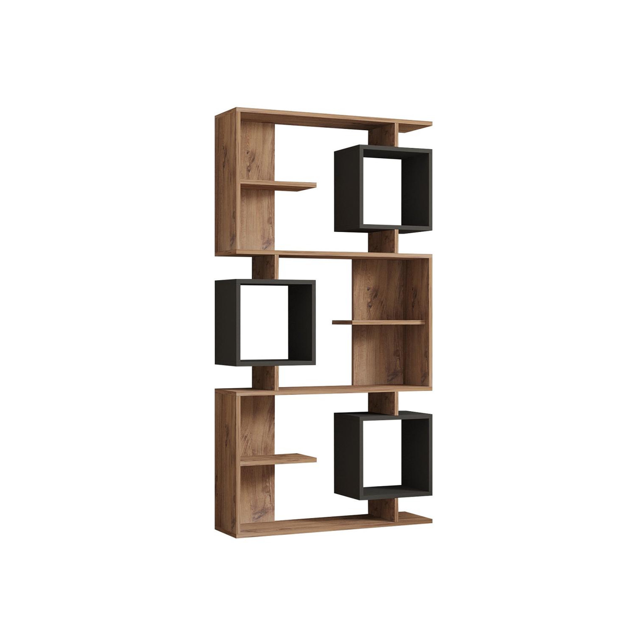 Voir la diapositive 5 : CONCEPT USINE Bibliothèque design asymétrique 172cm effet bois et gris anthracite NALY