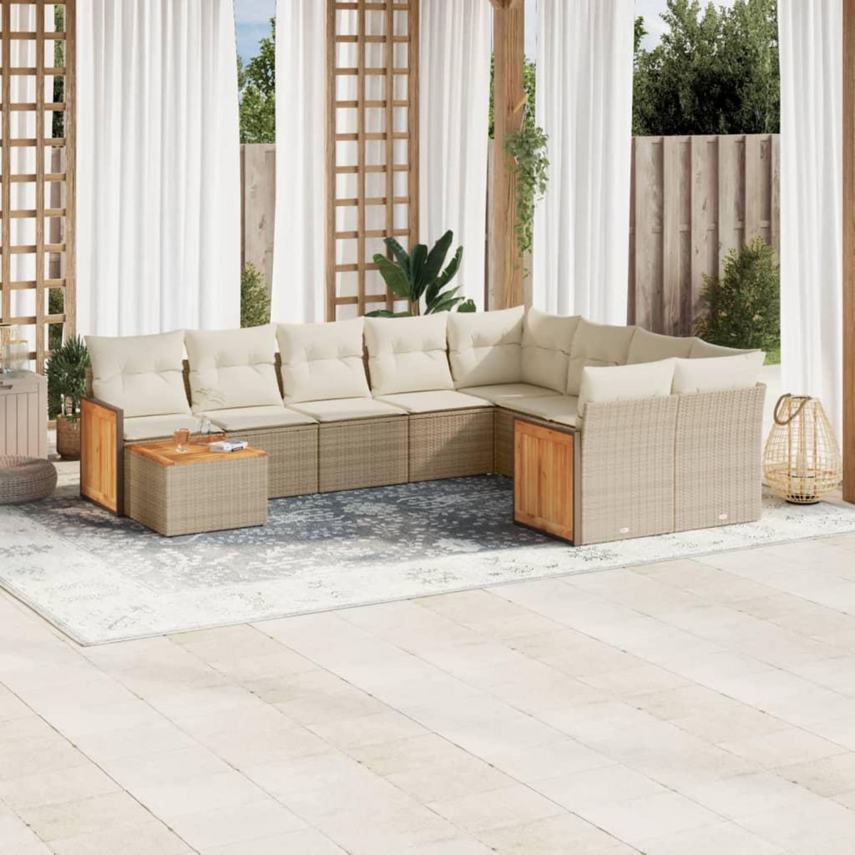 VIDAXL Salon de jardin avec coussins 10 pcs beige resine tressee