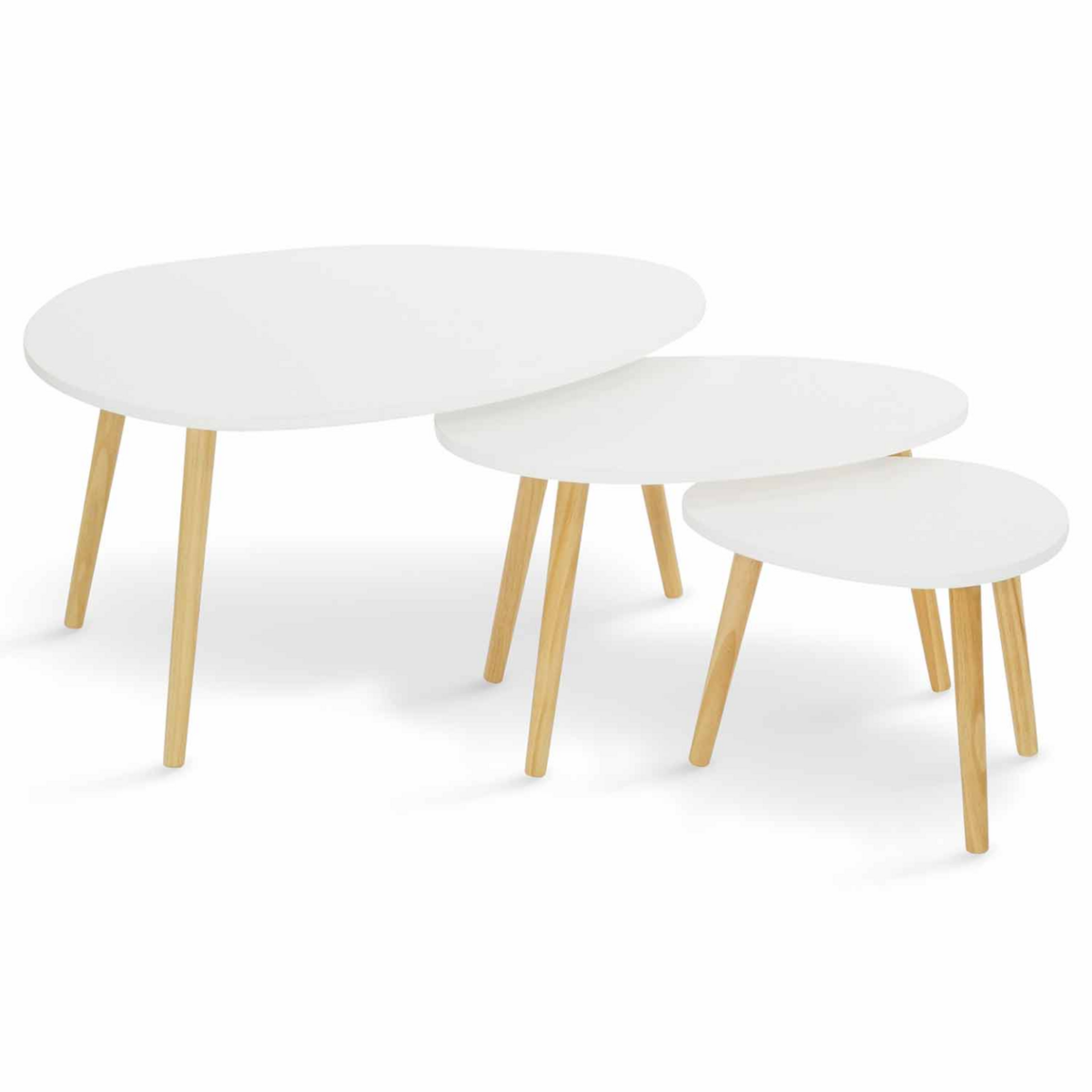 ID MARKET Lot de 3 tables basses gigognes GAIA laquées blanc scandinave