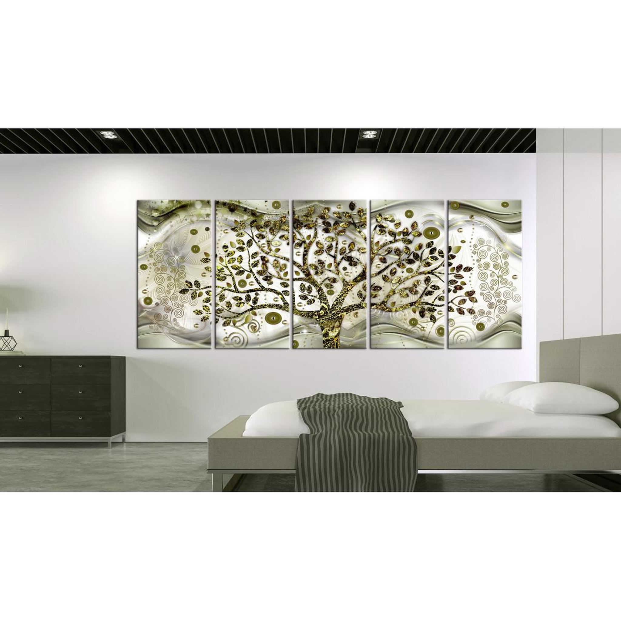 Voir la diapositive 2 : Paris Prix Tableau Imprimé 5 Panneaux  Tree & Waves Green