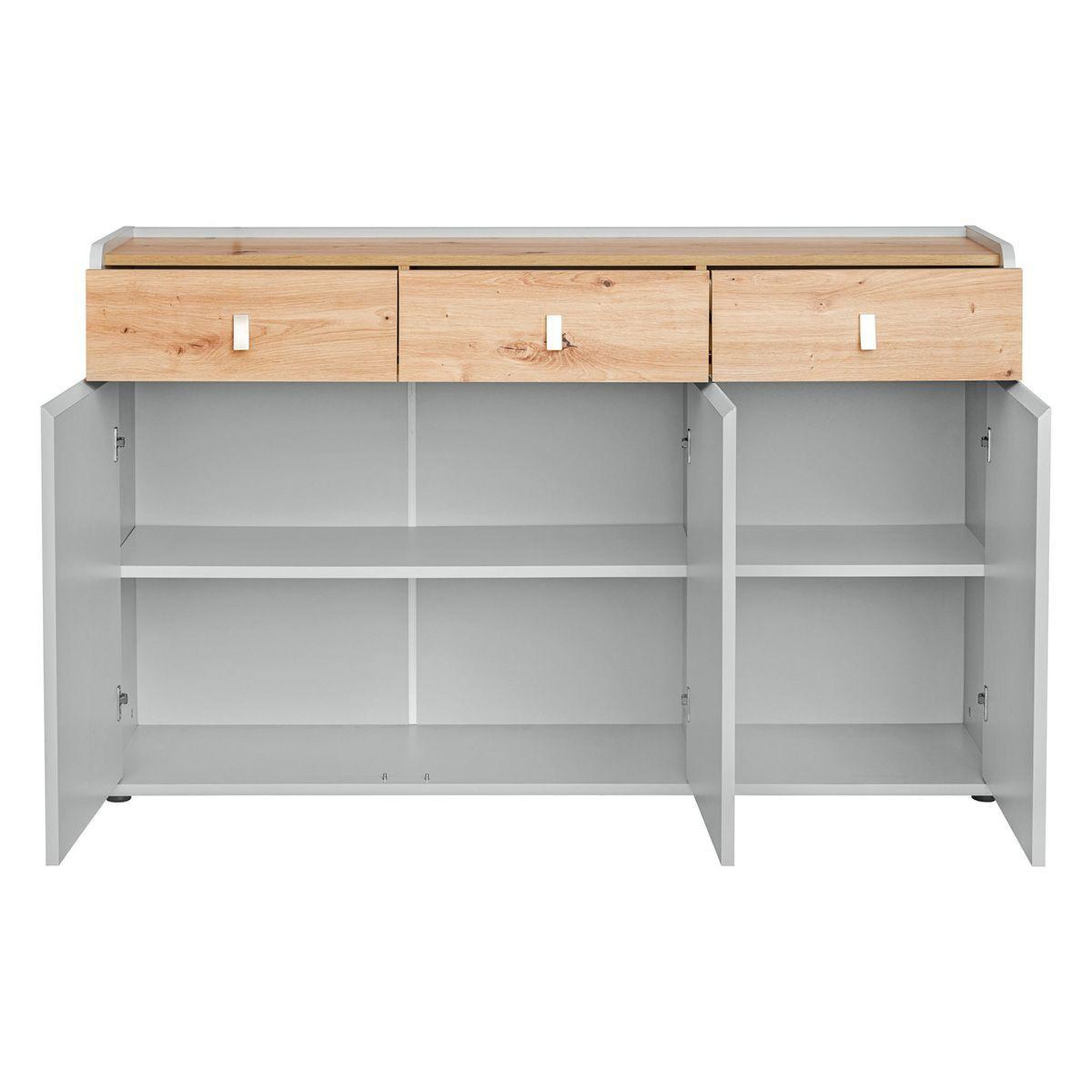 Voir la diapositive 2 : Paris Prix Buffet 3 Tiroirs Design  Vivero  139cm Gris & Naturel