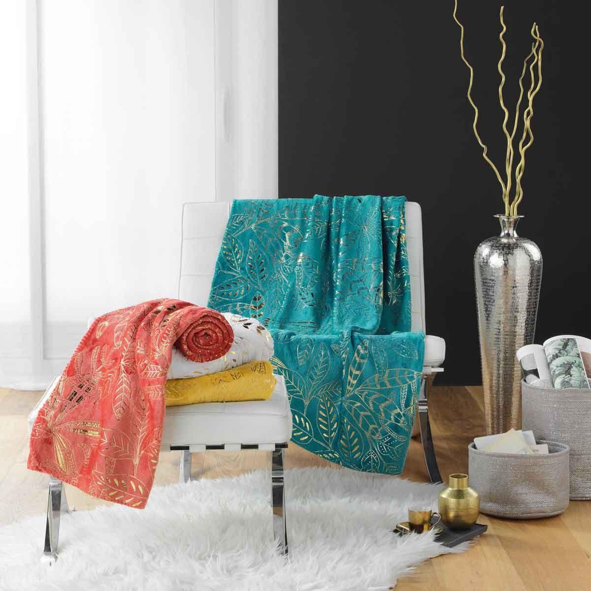 Voir la diapositive 4 : Douceur d'Intérieur Plaid flanelle imprimé  belflor  125x150cm émeraude