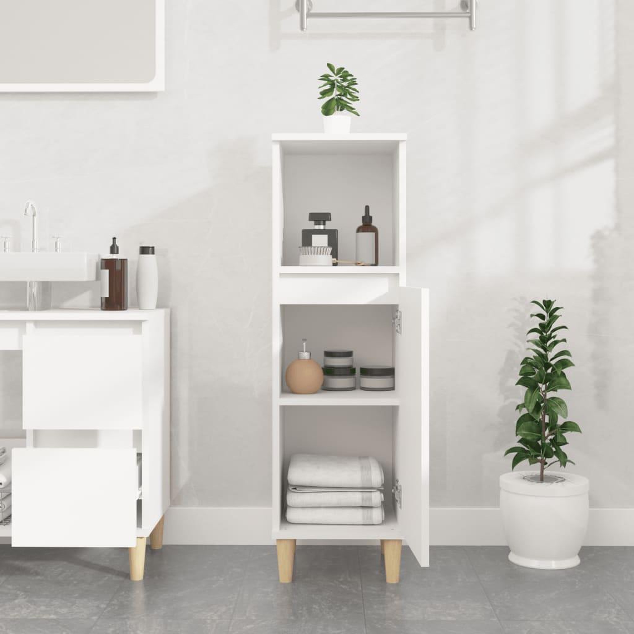 Voir la diapositive 3 : VIDAXL Armoire de salle de bain blanc 30x30x100 cm bois d'ingenierie