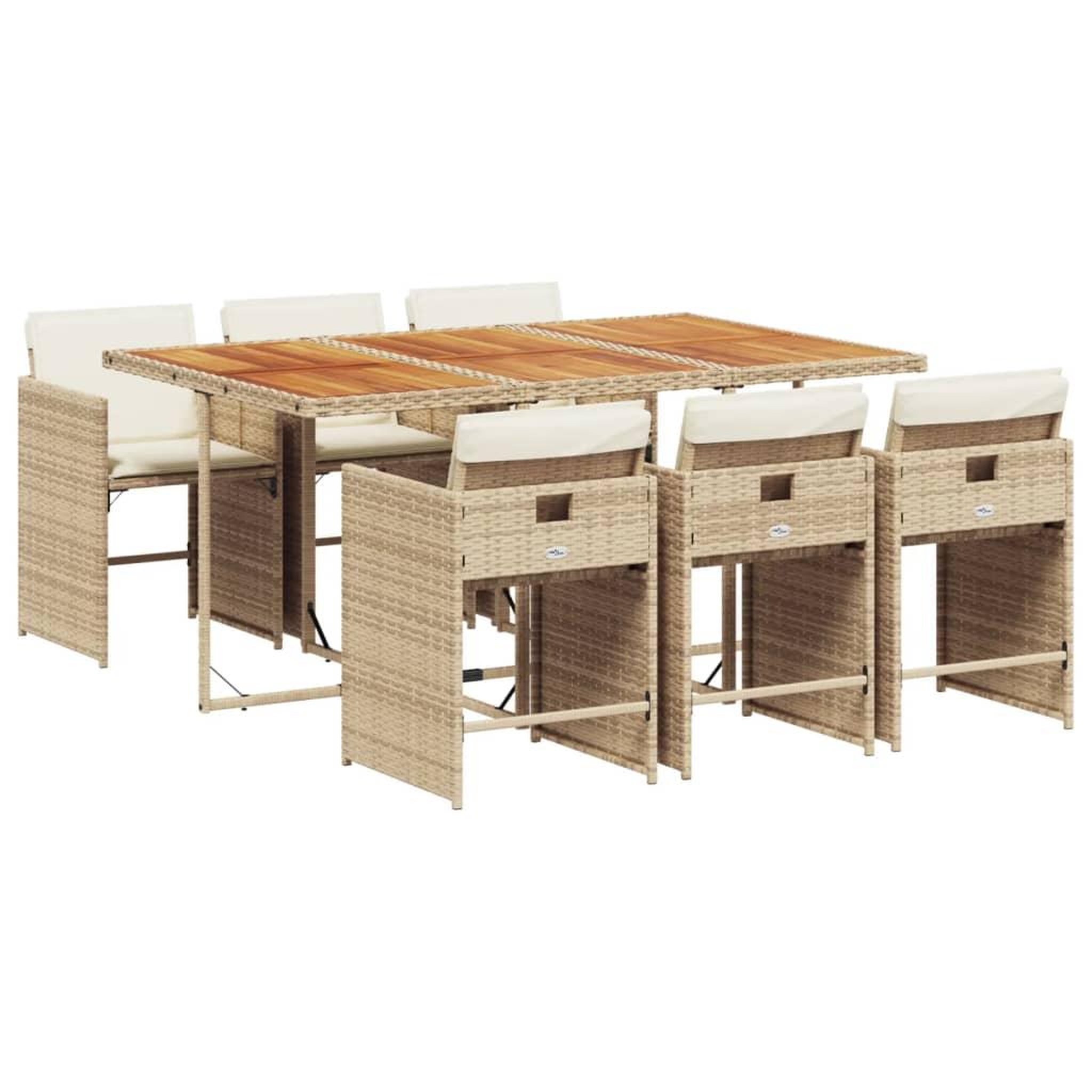 Voir la diapositive 2 : VIDAXL Ensemble a manger de jardin et coussins 7 pcs beige poly rotin