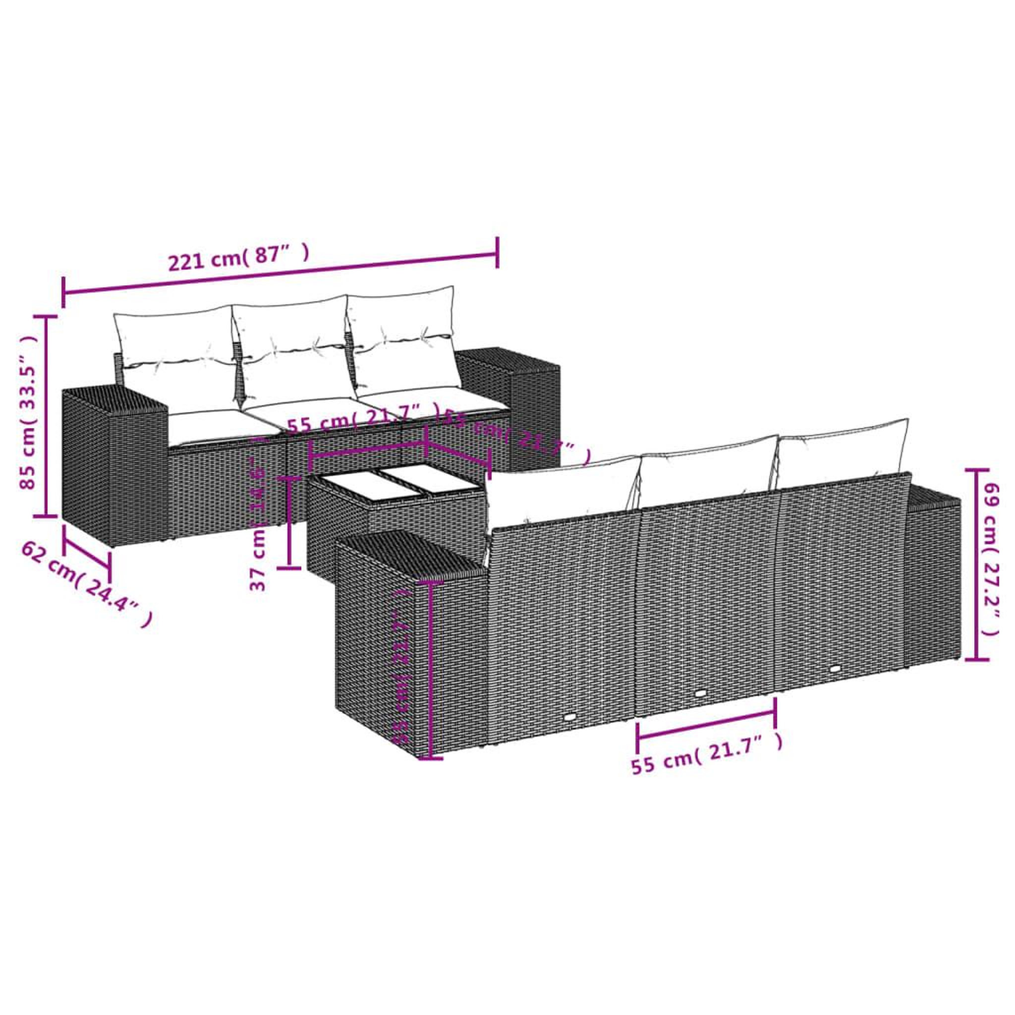 Voir la diapositive 3 : VIDAXL Salon de jardin avec coussins 7 pcs gris resine tressee