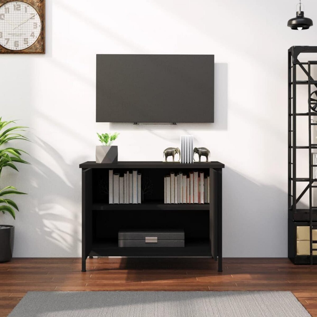 VIDAXL Meuble TV avec portes noir 60x35x45 cm bois d'ingenierie