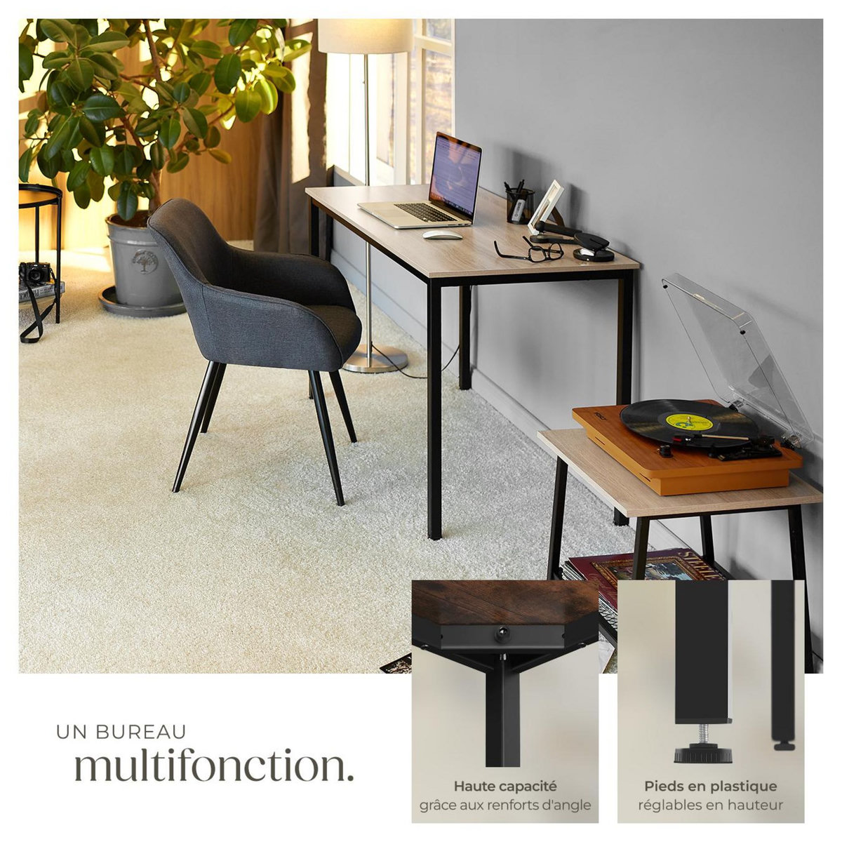 tectake Bureau Style industriel Grand espace pour les jambes