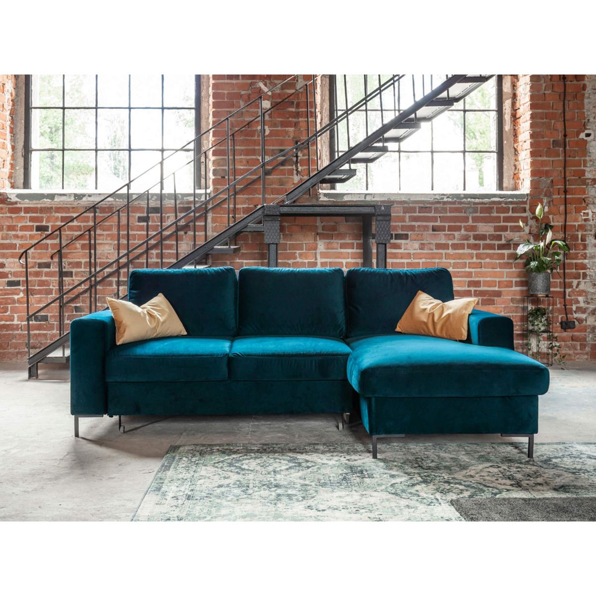 BEST MOBILIER Lilly - canapé d'angle droit - 4 places - convertible avec coffre - en velours