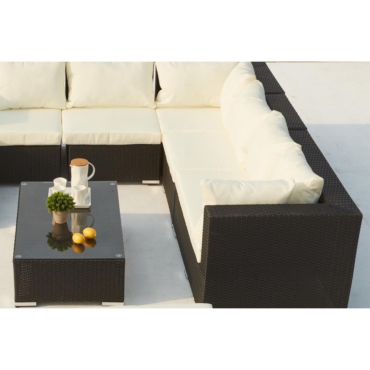 CONCEPT USINE Salon de jardin 8 places en résine tressée noir et blanc SALENTO