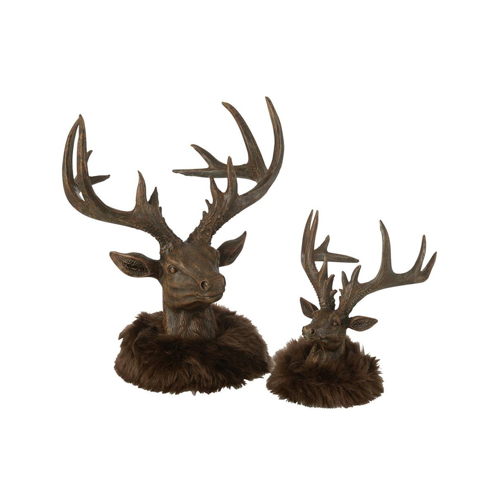Voir la diapositive 2 : J-LINE Tête de renne en résine  fausse fourrure  25cm marron
