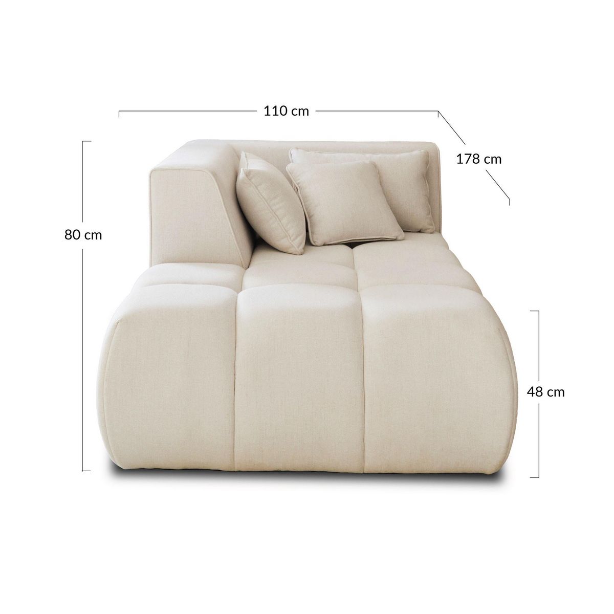 LISA DESIGN Caracas - module d'assise méridienne gauche - en tissu