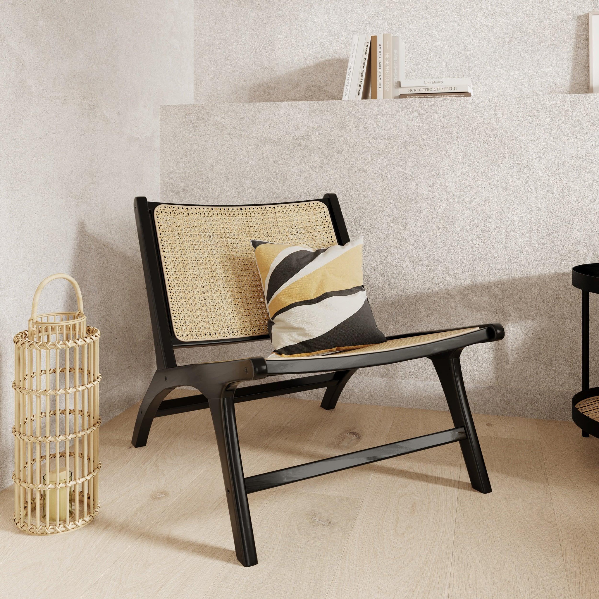 Voir la diapositive 2 : MAISON PAVANE Fauteuil en teck noir et tressage cannage en rotin-kilka