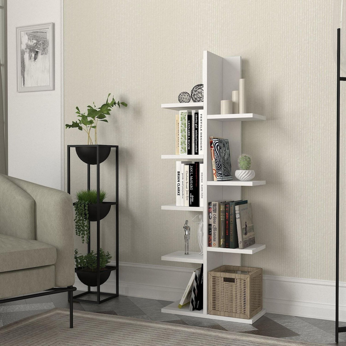 Habitat et Jardin Bibliothèque en bois  Tree  - 45 x 22 x 121 cm - Blanc