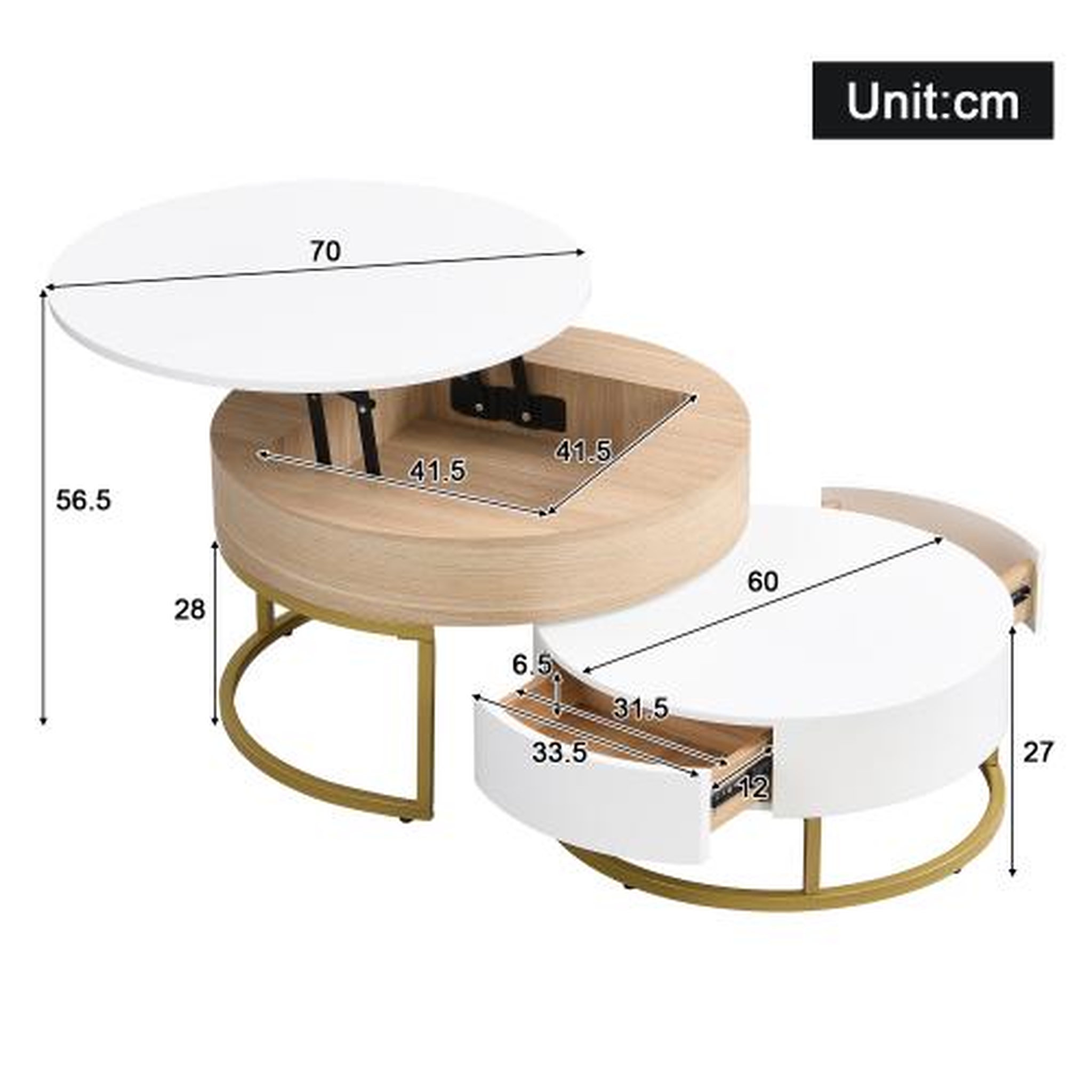 Voir la diapositive 3 : MERAX Table basse gigogne ronde blanc - 70x70 cm mdf