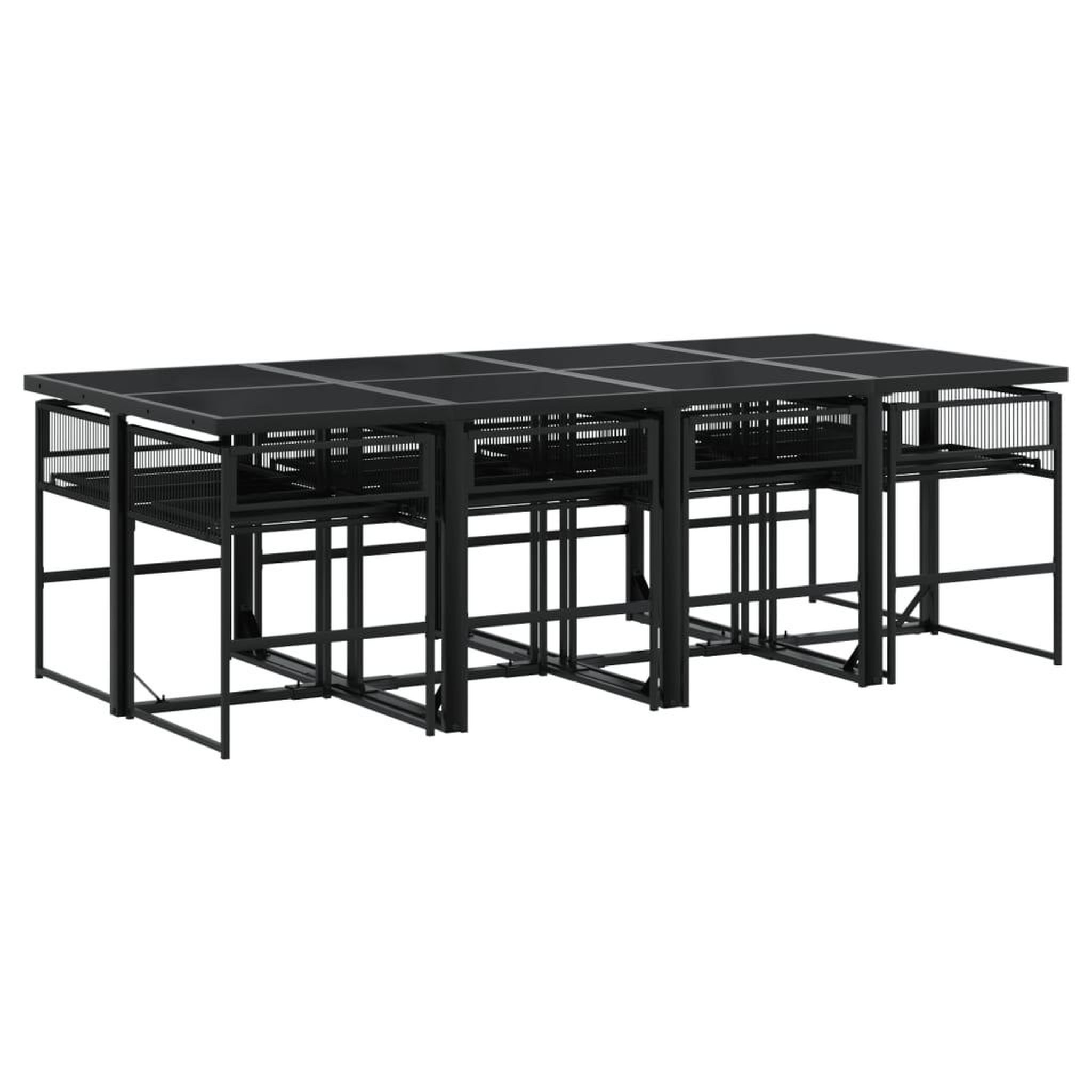 Voir la diapositive 3 : VIDAXL Ensemble a manger de jardin 9pcs coussins noir resine tressee