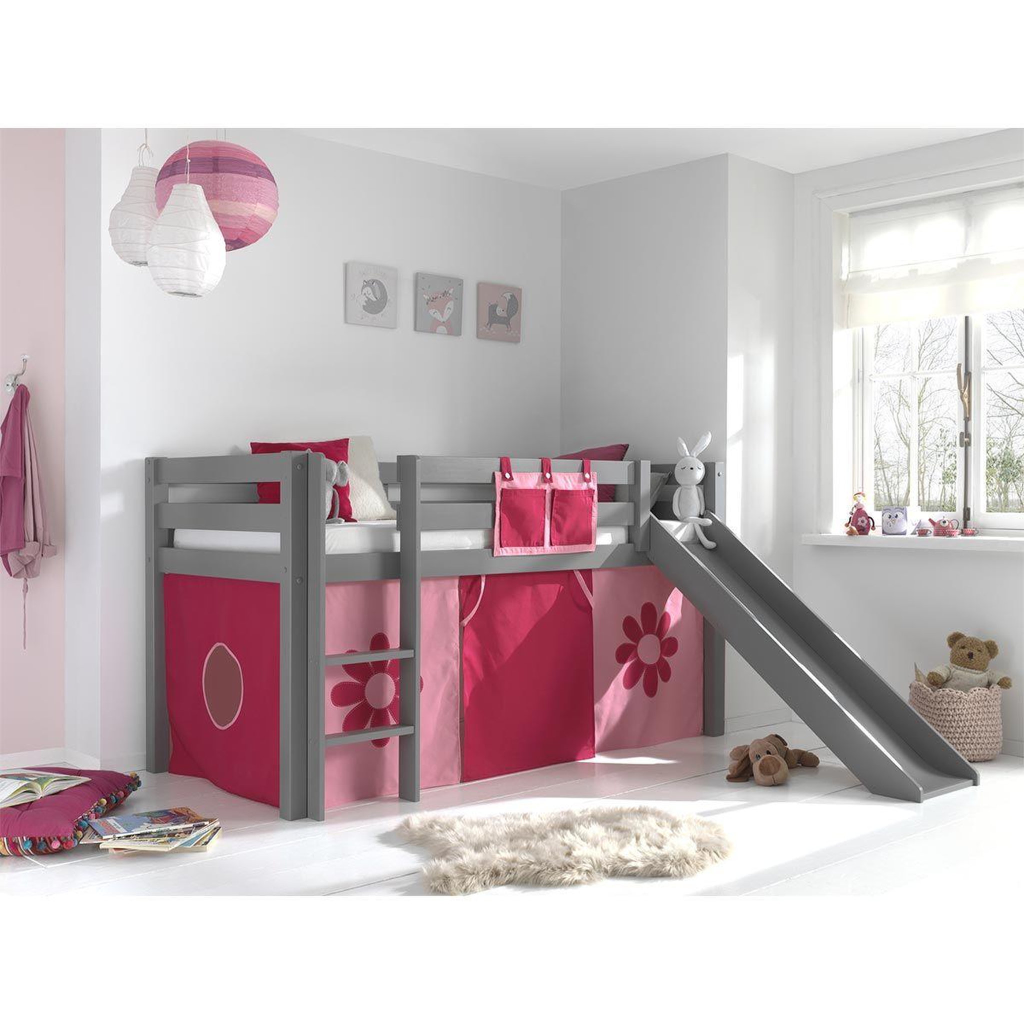 Voir la diapositive 2 : Paris Prix Pack - lit enfant toboggan & tente  pino flower  gris