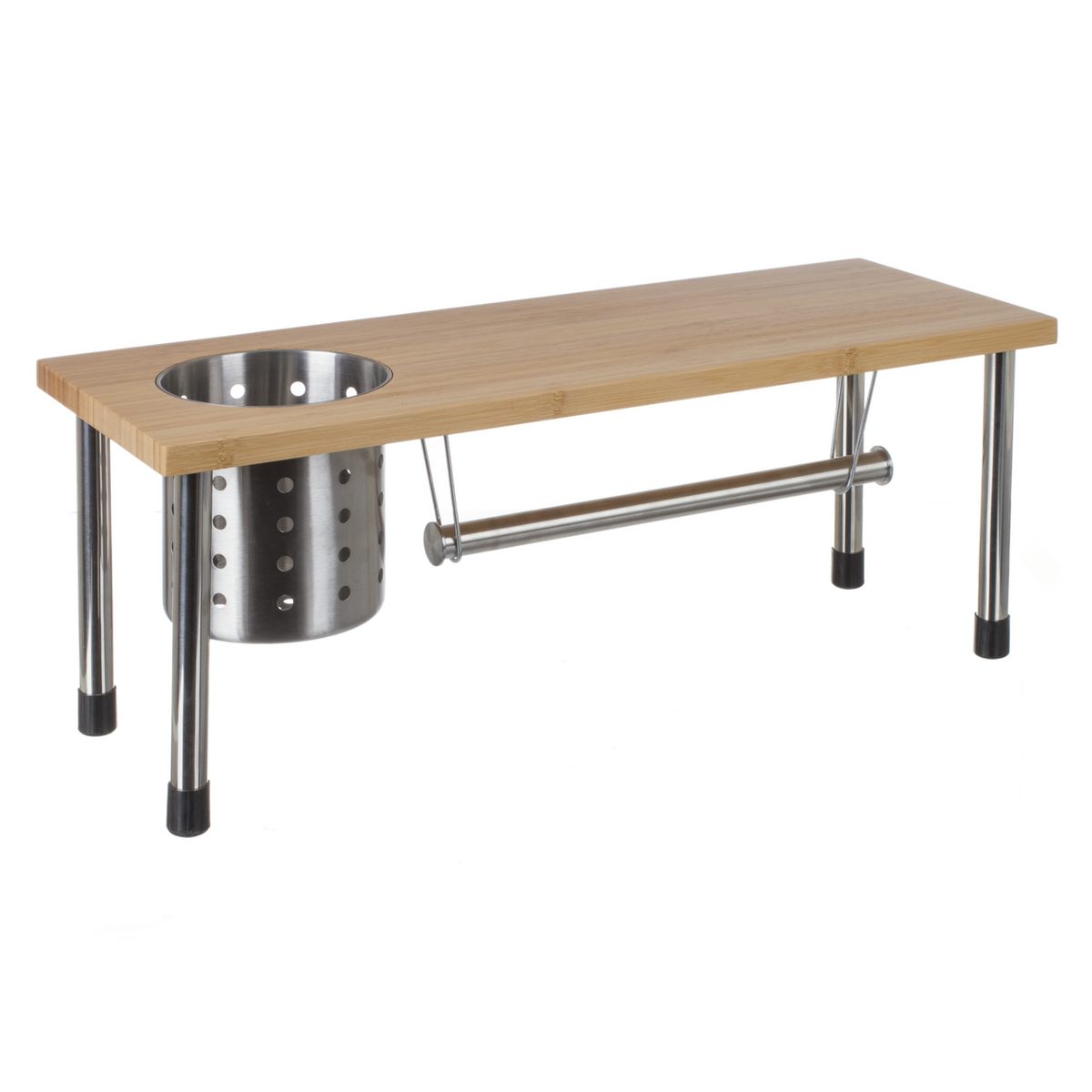 SECRET DE GOURMET Etagère de cuisine porte ustensiles et essuie-tout en bambou - 51 x 21 cm