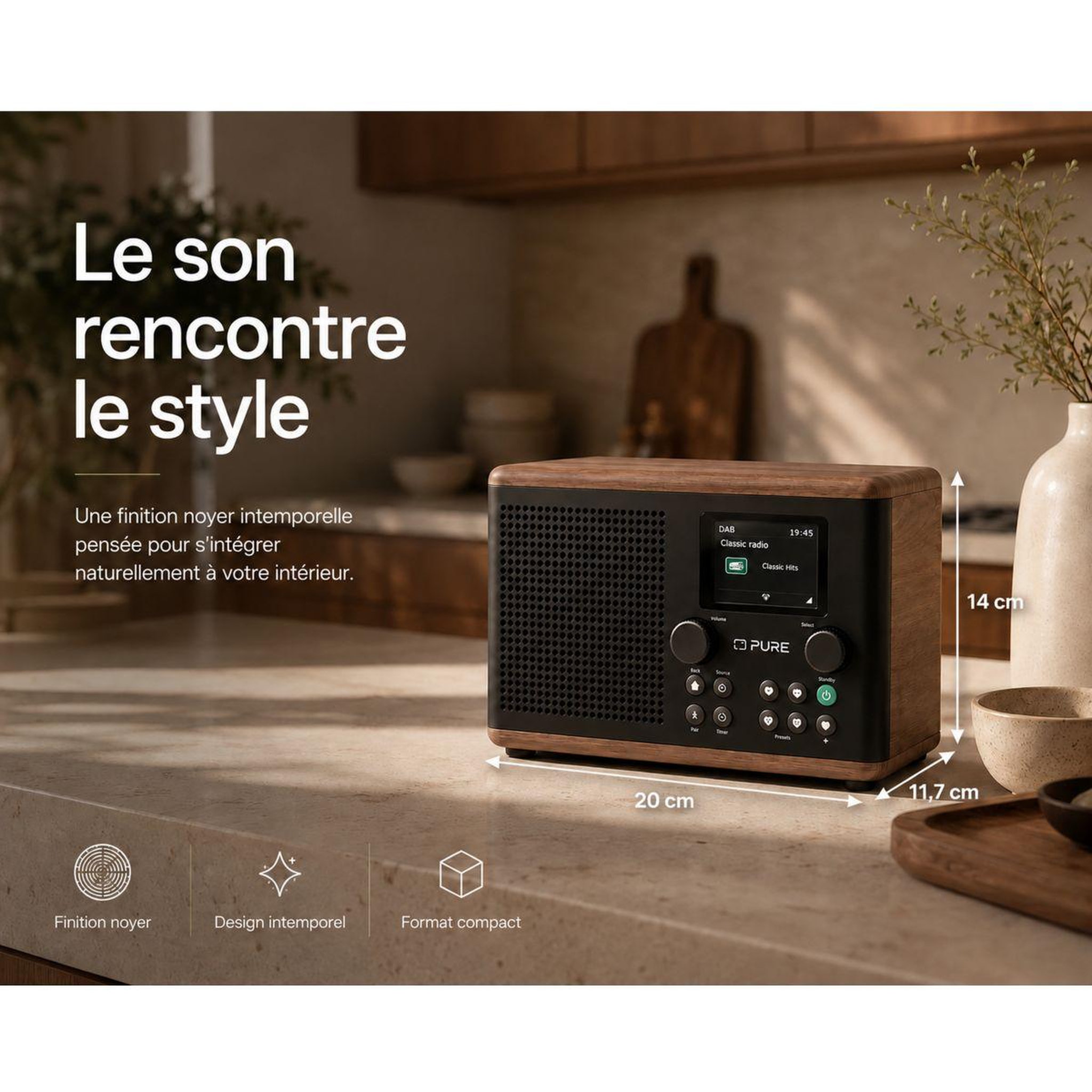 Voir la diapositive 4 : PURE Radio DAB Classic H4 Coffee Black/Walnut