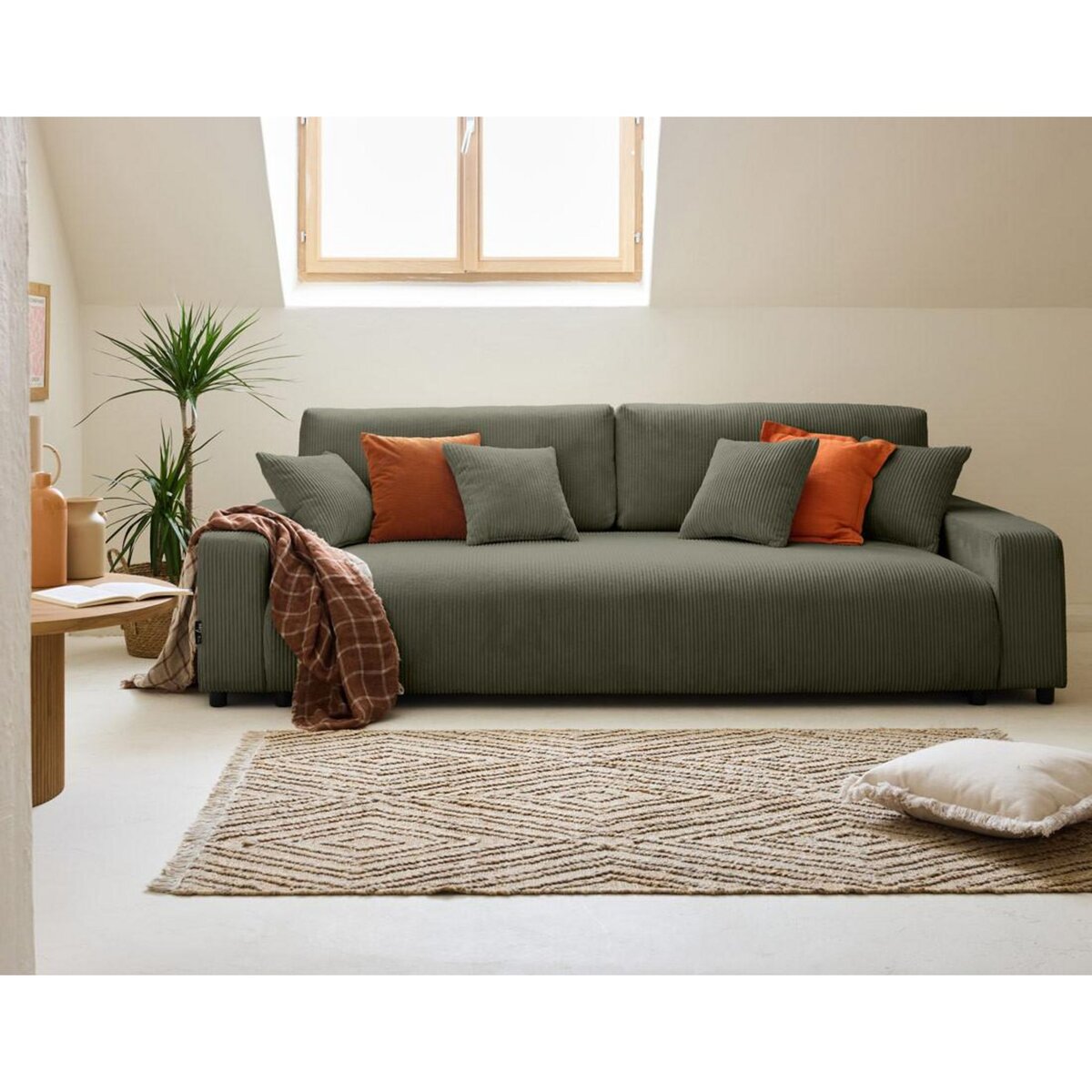 LISA DESIGN Pivoine - canapé droit 3 places - convertible avec coffre - en velours côtelé