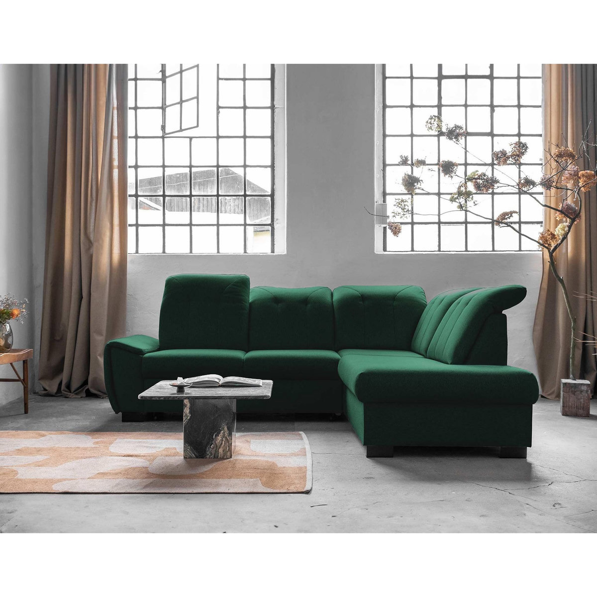 BEST MOBILIER Paul - canapé d'angle droit - 5 places - convertible avec coffre et têtières - en tissu