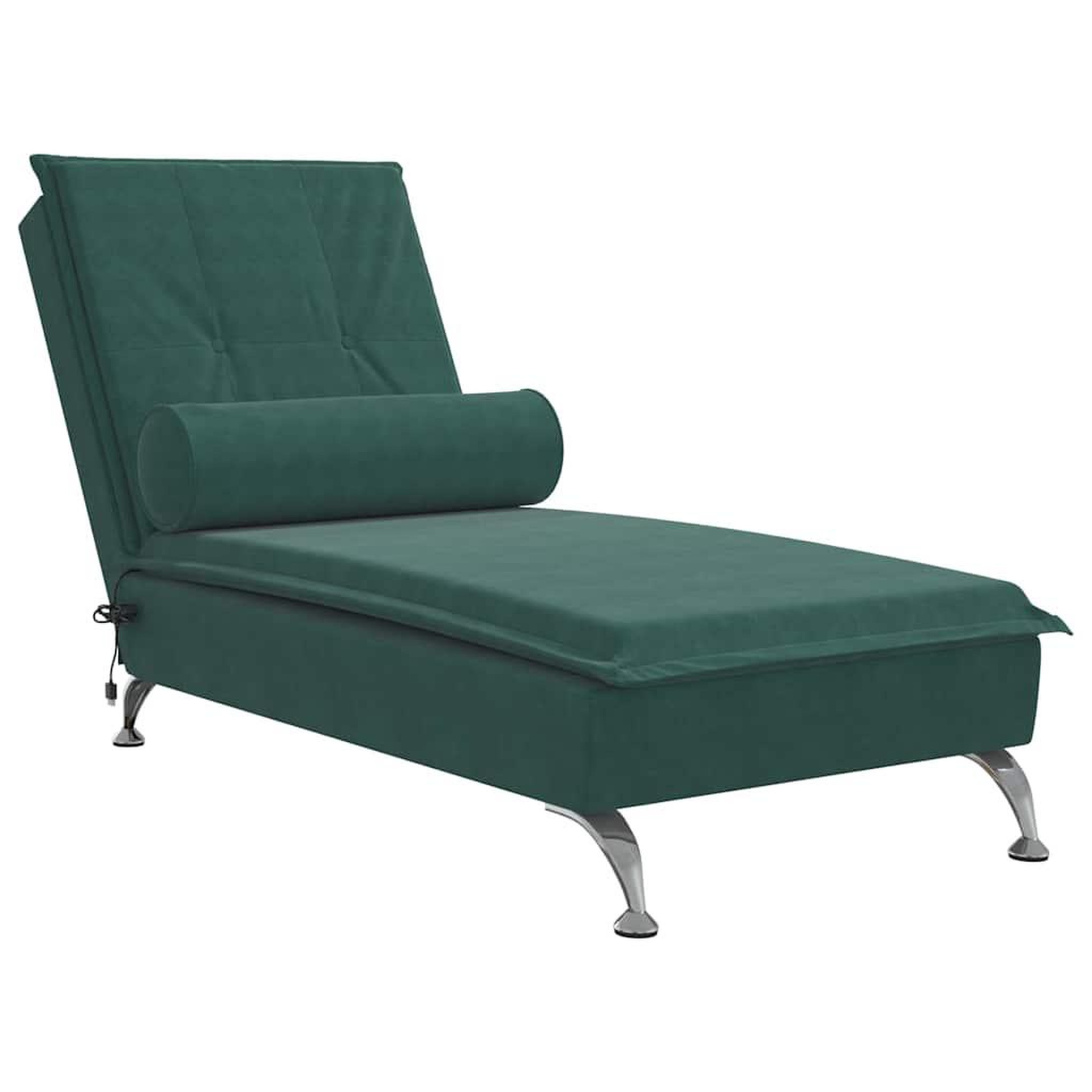 Voir la diapositive 2 : VIDAXL Chaise longue de massage avec traversin vert fonce velours