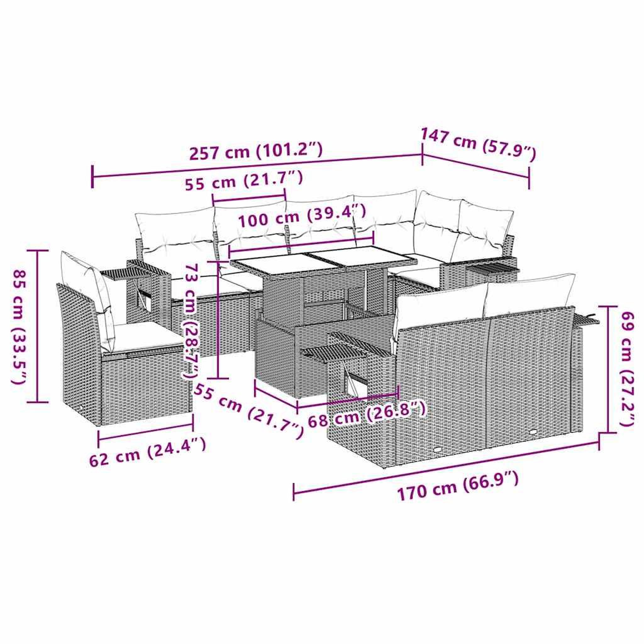 Voir la diapositive 6 : VIDAXL Salon de jardin 9 pcs avec coussins noir resine tressee