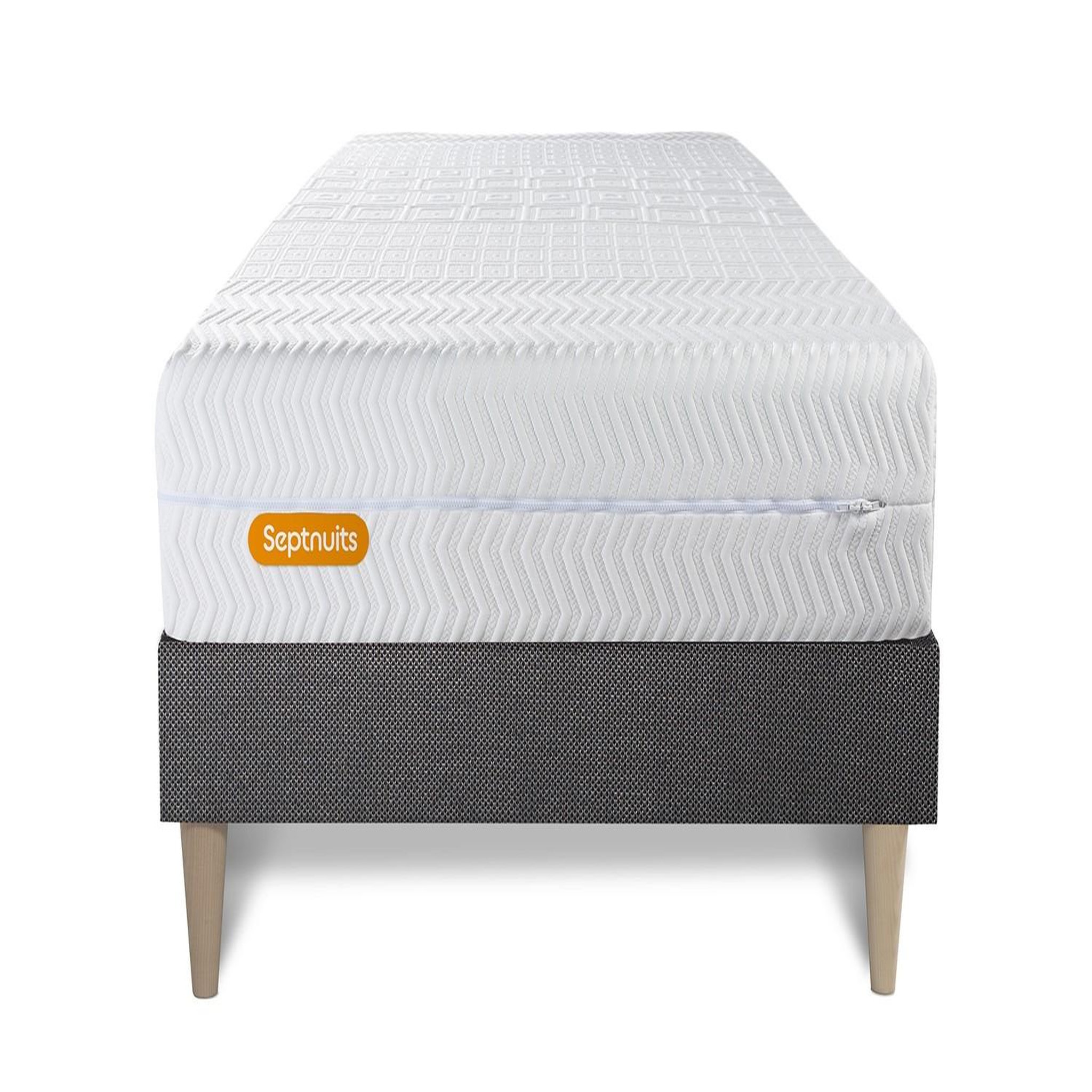 SEPTNUITS Matelas + sommier kit gris Memo Bio Mousse à mémoire de forme Maxi épaisseur Déhoussable. Coloris disponibles : Gris