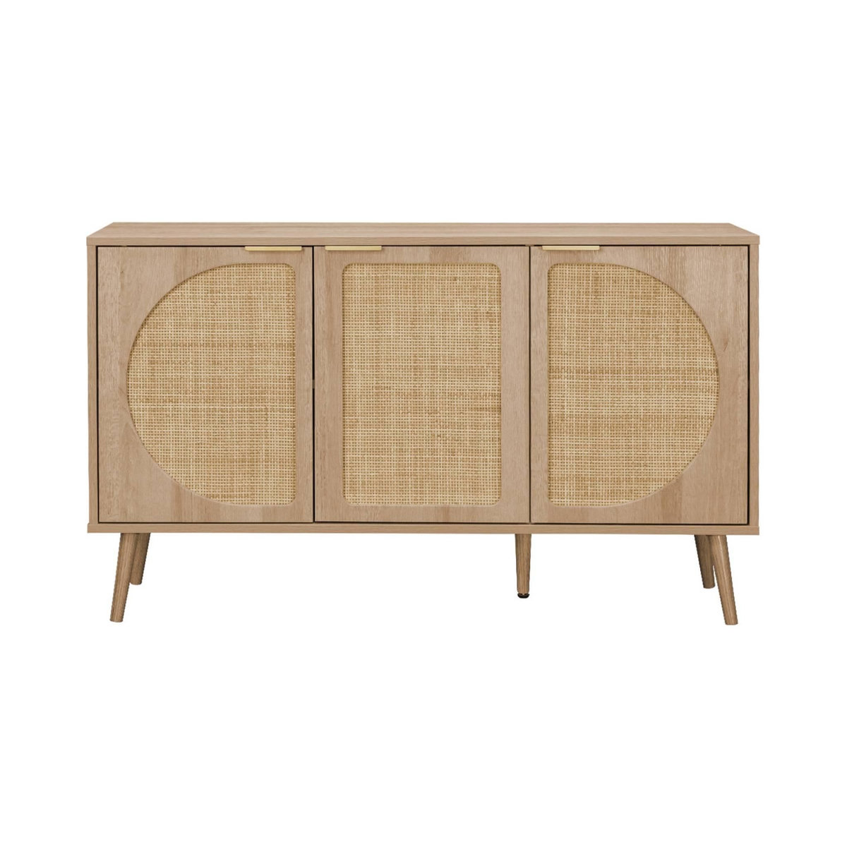 SWEEEK Buffet de rangement. Eva. cannage arrondis et décor bois. trois portes. deux niveaux . buffet bas. L 120 x l39 x H70cm