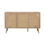 Voir la diapositive 5 : SWEEEK Buffet de rangement. Eva. cannage arrondis et décor bois. trois portes. deux niveaux . buffet bas. L 120 x l39 x H70cm