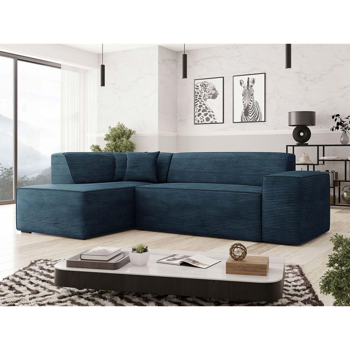 BEST MOBILIER Duchamp - canapé d'angle gauche - 5 places - en velours côtelé