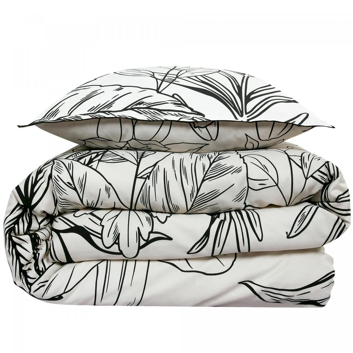 FUTURE HOME Parure de lit 2 personnes en satin de coton imprimé végétal