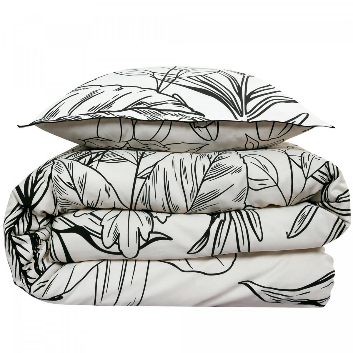 FUTURE HOME Parure de lit 2 personnes en satin de coton imprimé végétal