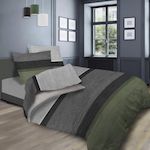 SOLEIL D'OCRE Parure de draps STRIPE, 100% coton 57 fils/cm2, par Soleil d'ocre. Coloris disponibles : Vert