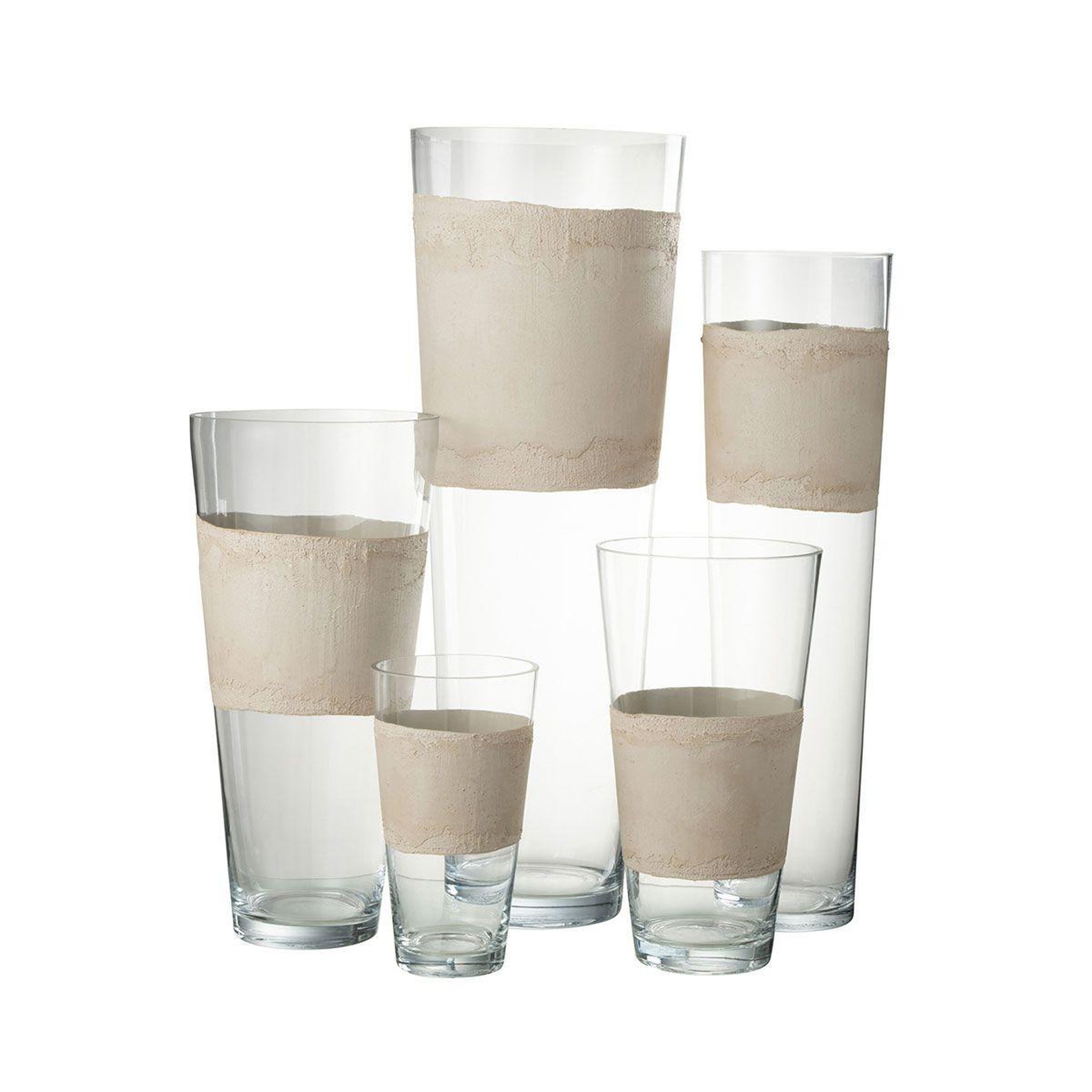 Voir la diapositive 2 : J-LINE Vase déco en verre  delph  35cm transparent & beige