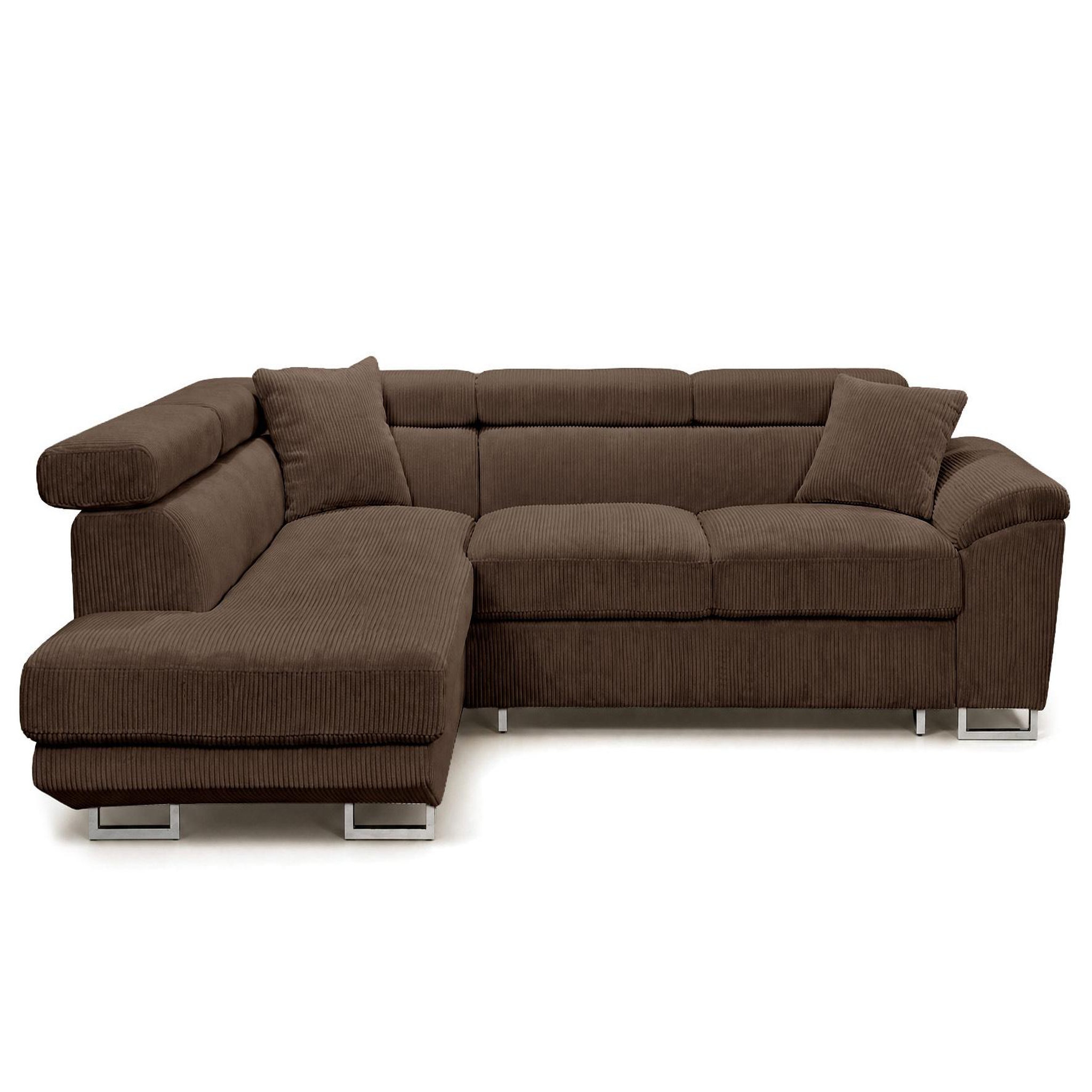Voir la diapositive 1 : BEST MOBILIER Baoji - canapé d'angle gauche 5 places convertible avec têtières et coffre en velours côtelé