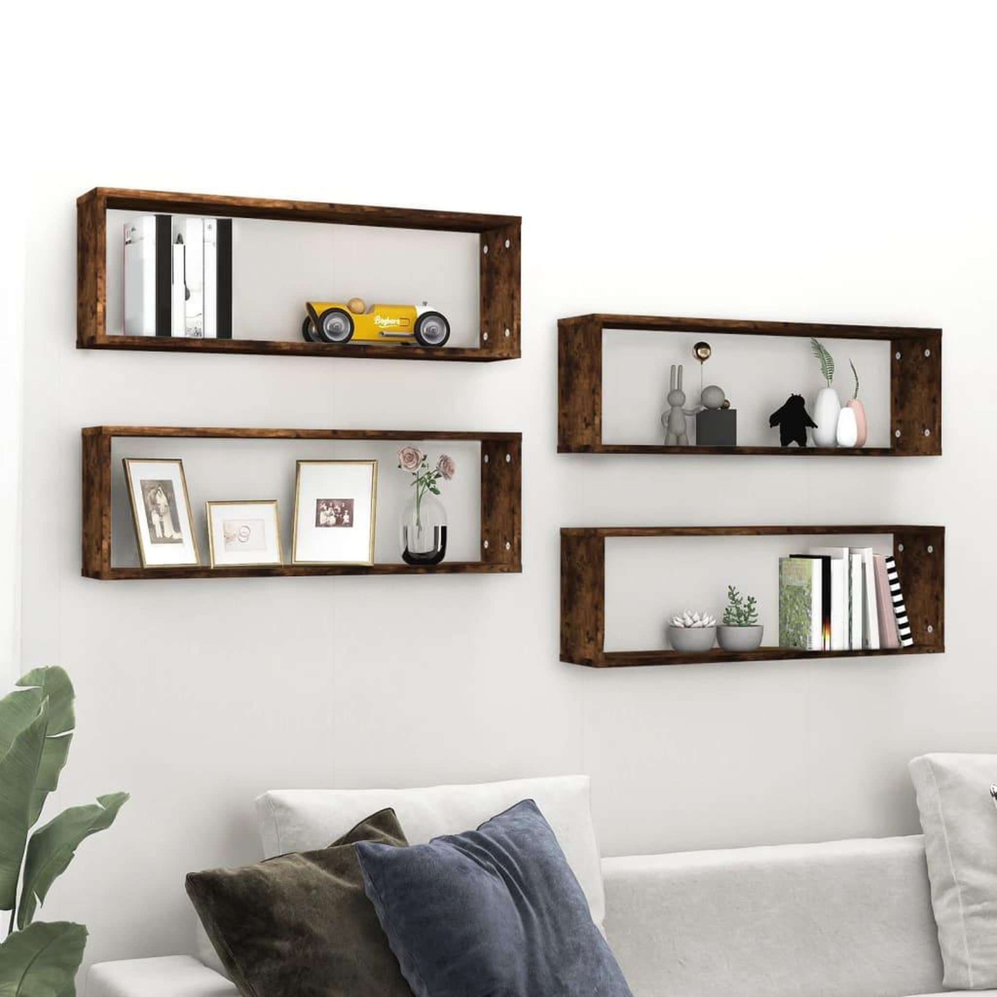 Voir la diapositive 1 : VIDAXL Etageres murales cubiques 4 pcs Chene fume 80x15x26,5 cm