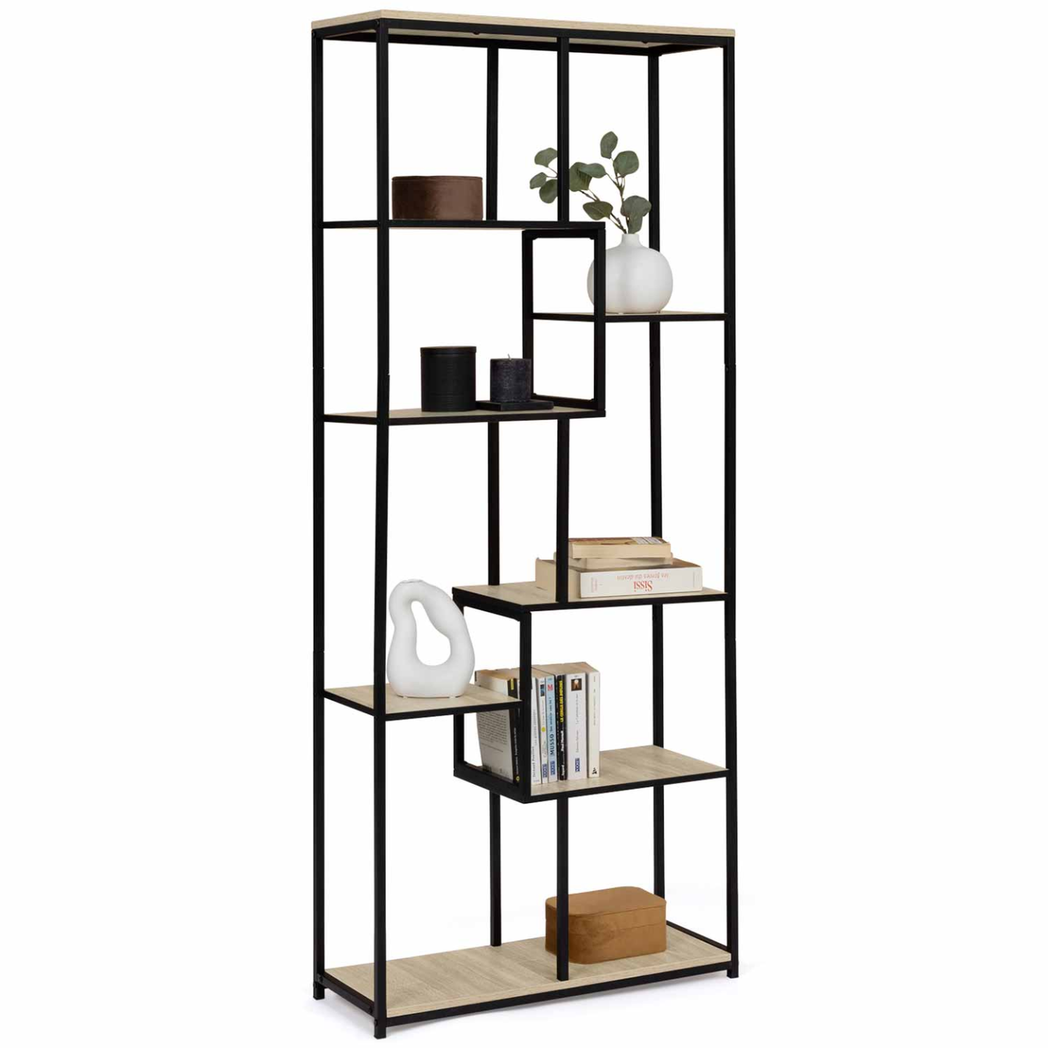 ID MARKET Etagère bibliothèque asymétrique 8 niveaux detroit design industriel 161 cm