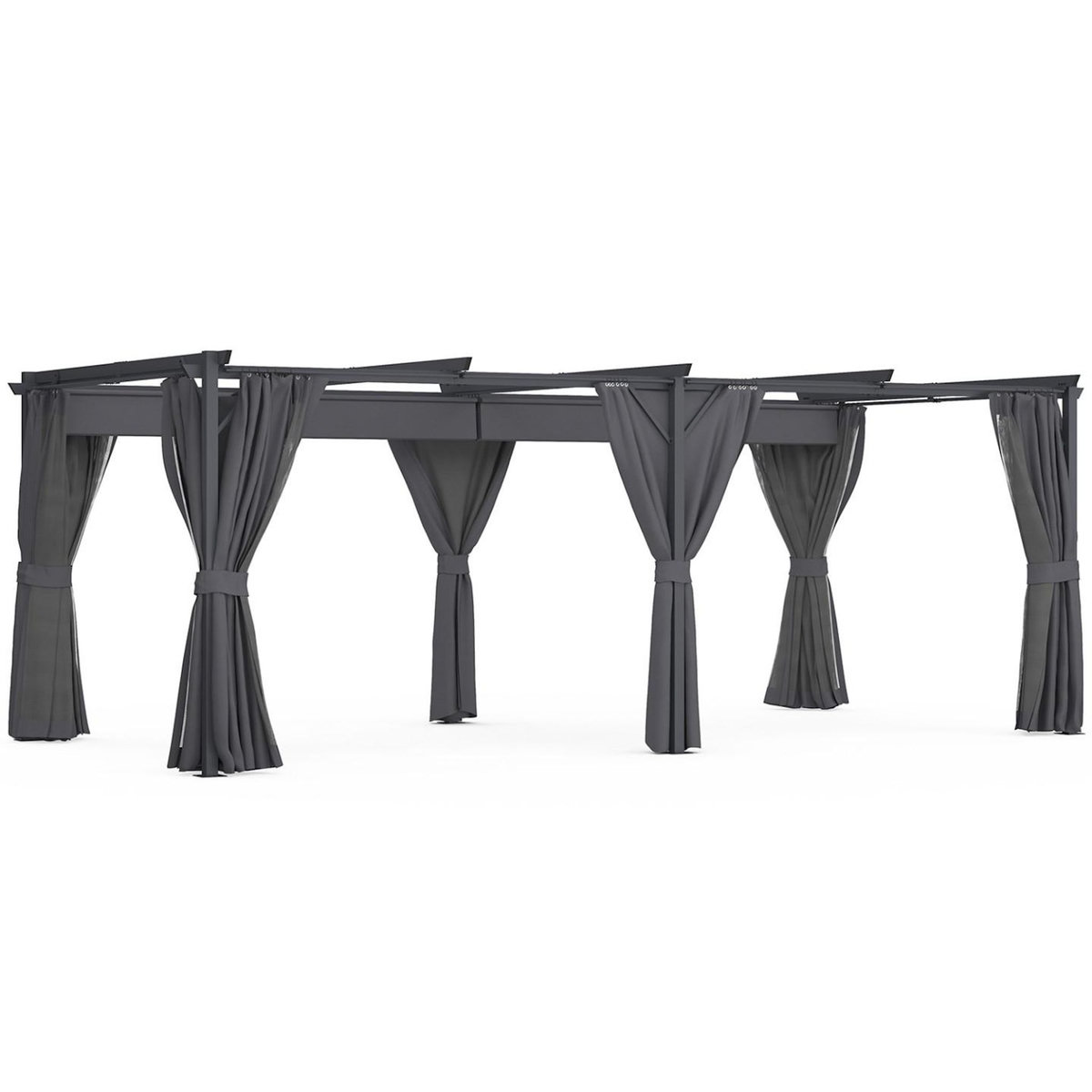 ID MARKET Pergola édition intégrale moustiquaire toit rétractable 3x6 M et 6 rideaux gris