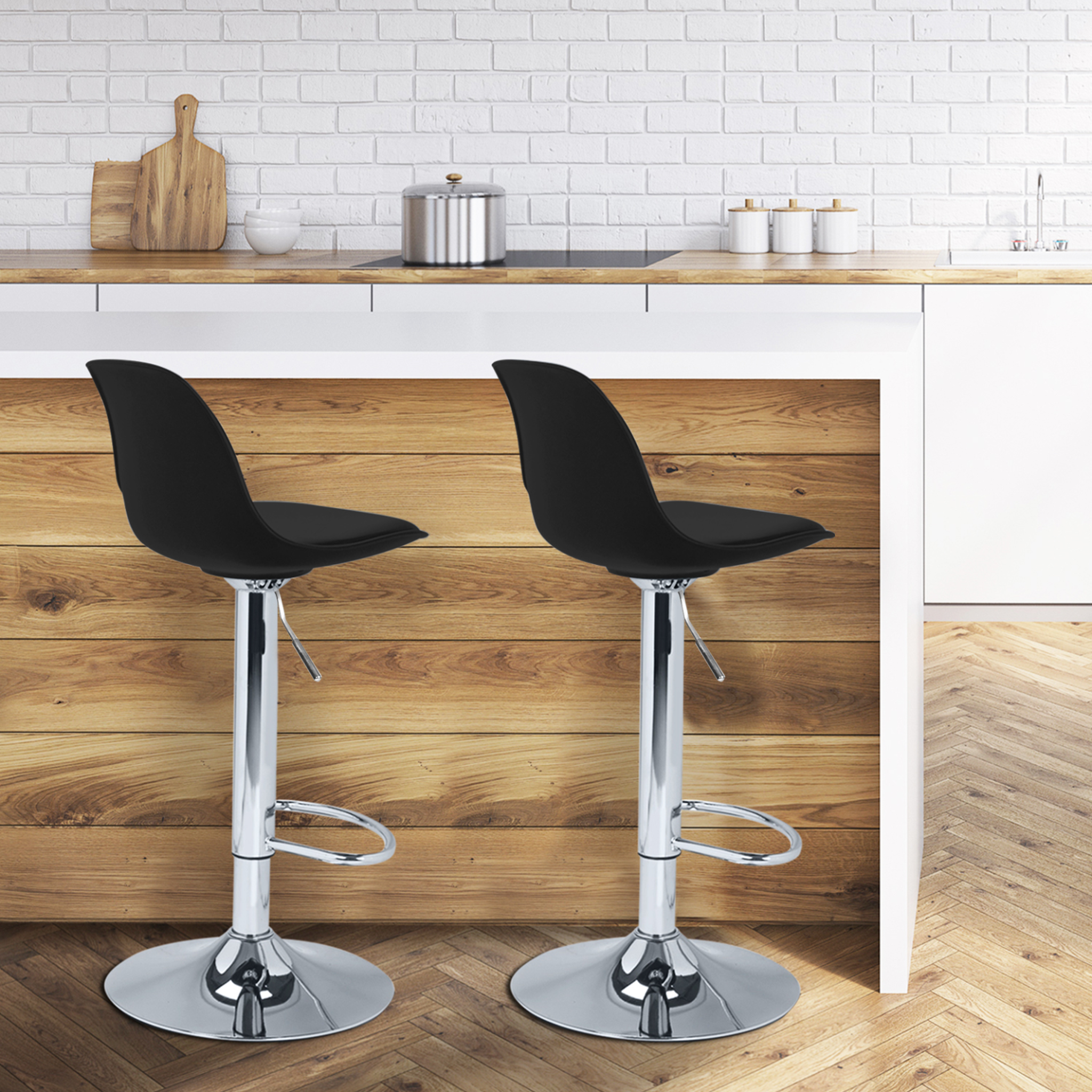 Voir la diapositive 2 : ID MARKET Lot de 2 tabourets de bar karl design noir