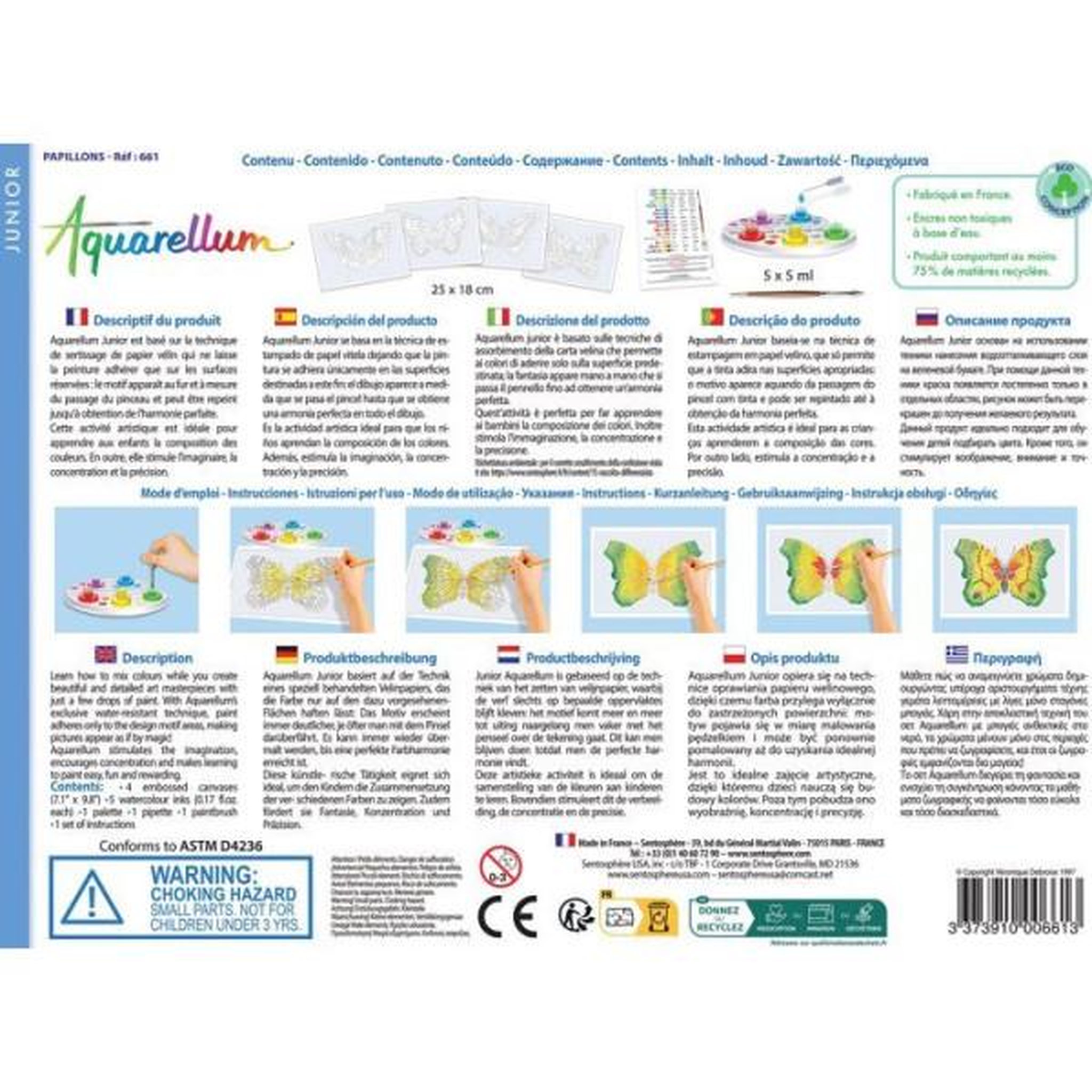 Sentosphere Peinture aquerelle - sentosphere - aquarellum junior - papillons - 5 couleurs - sertissage sur papier vélin - des 5 ans