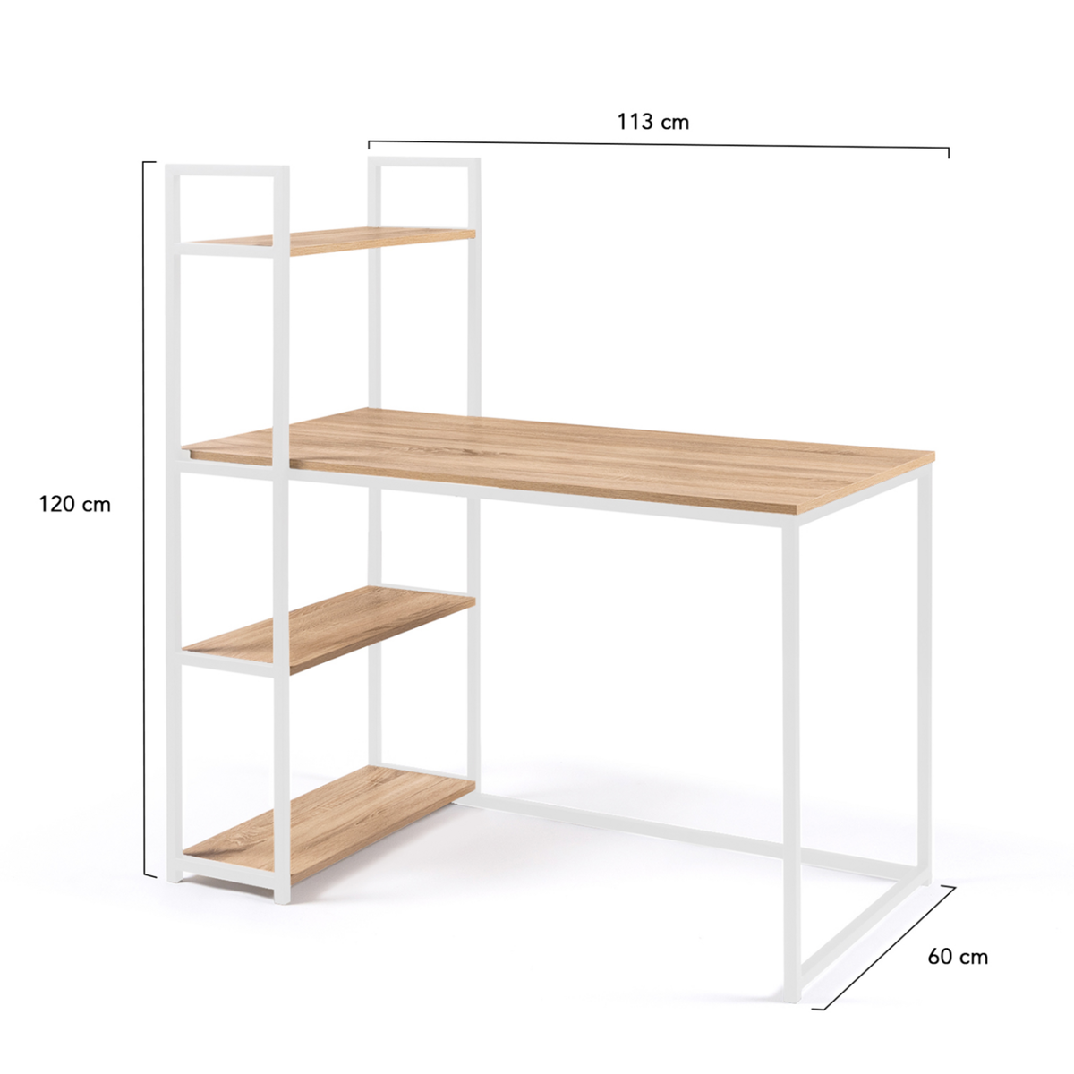 ID MARKET Bureau bibliothèque DETROIT design industriel bois et métal blanc