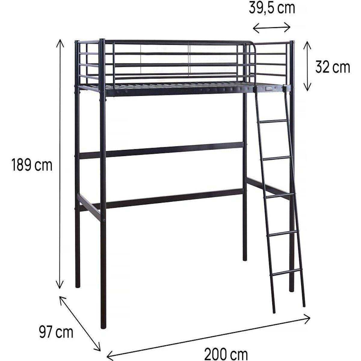 Habitat et Jardin Lit mezzanine en métal  Alora  - 90 x 190 cm - Noir