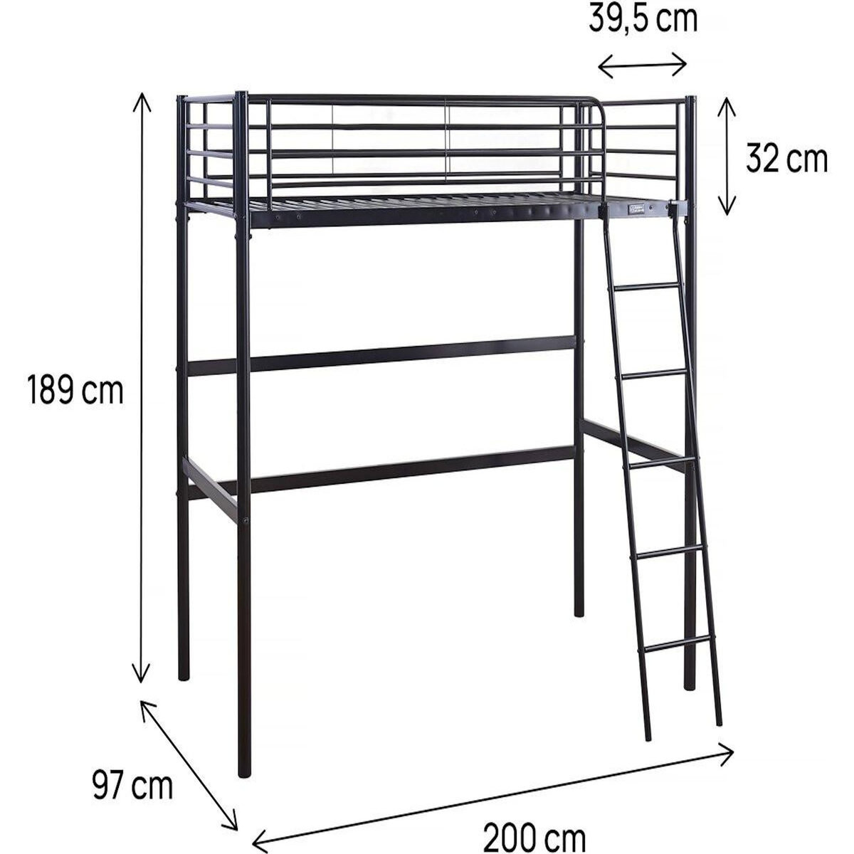 Habitat et Jardin Lit mezzanine en métal  Alora  - 90 x 190 cm - Noir