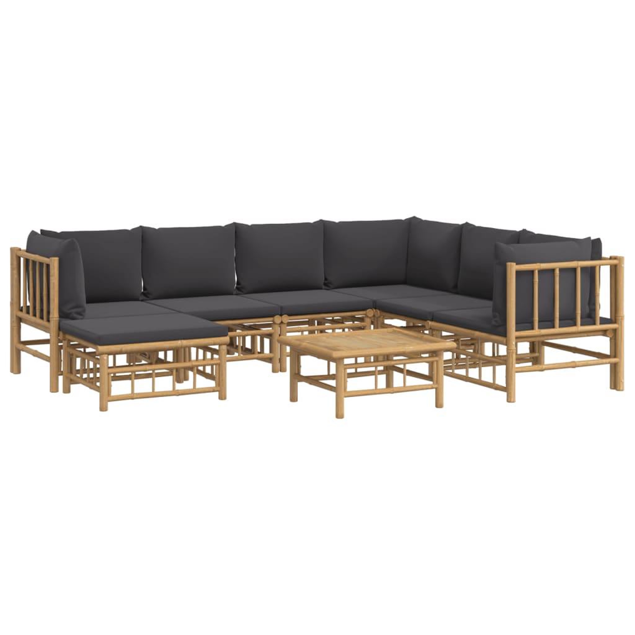 Voir la diapositive 3 : VIDAXL Salon de jardin 8 pcs avec coussins gris fonce bambou