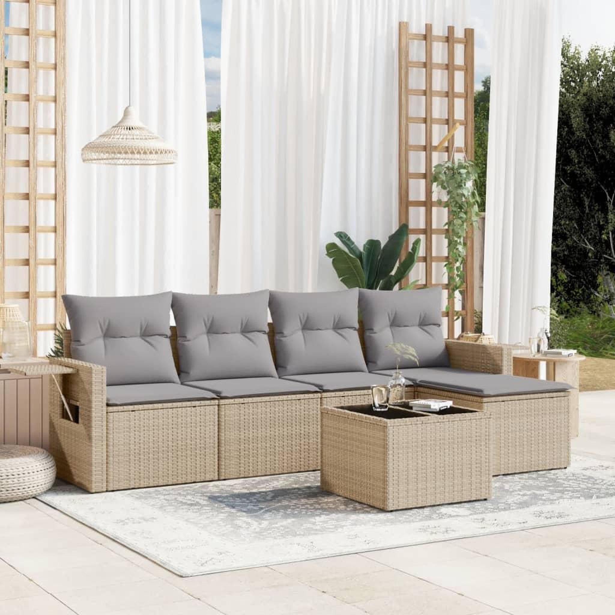 VIDAXL Salon de jardin avec coussins 6 pcs beige resine tressee
