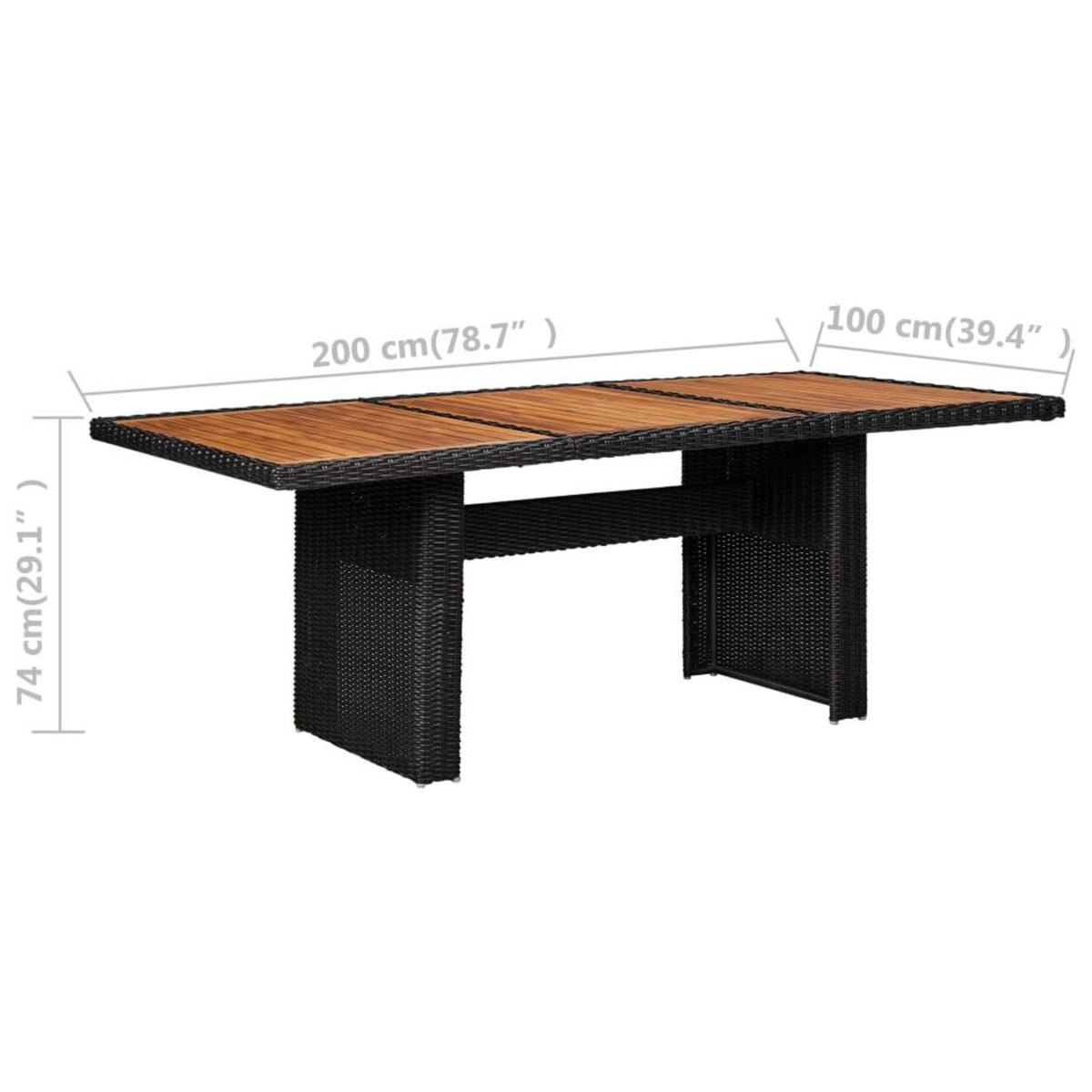 VIDAXL Table a manger de jardin Noir 200x100x74 cm Resine tressee