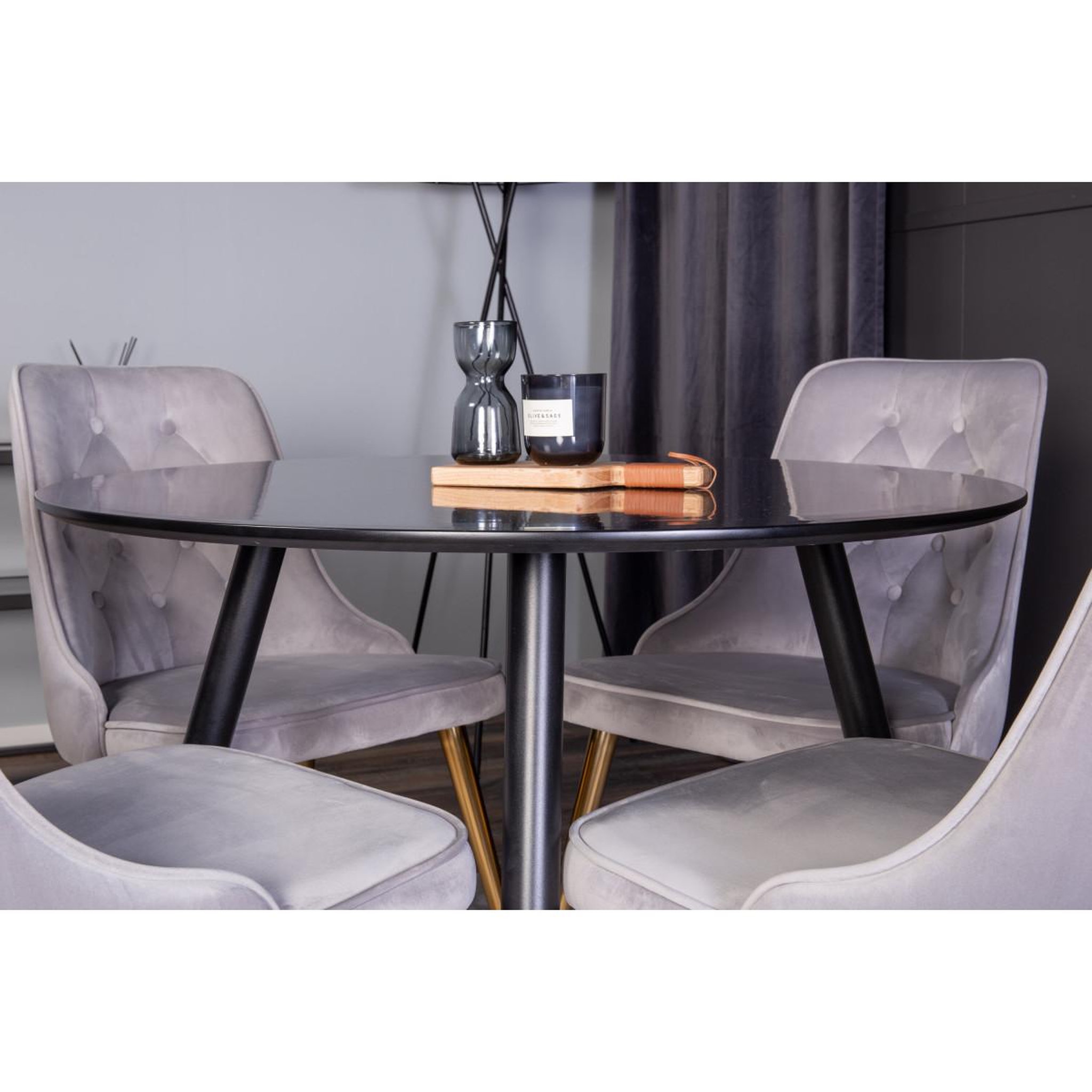 Voir la diapositive 6 : Paris Prix Ensemble table à manger & 4 chaises  plaza & deluxe  100cm noir & gris